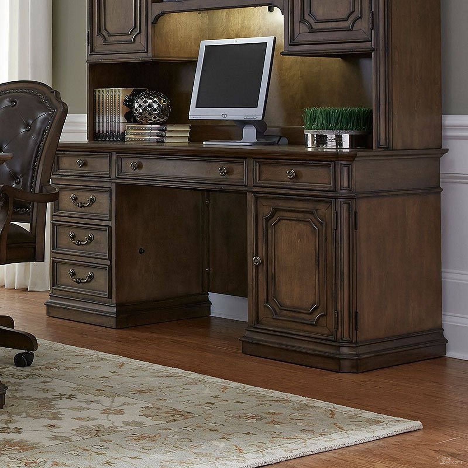 The appearance of Amelia Jr Executive Credenza designed by Liberty in the traditional interior design. This antique piece of furniture  was selected by 1StopBedrooms from Amelia Collection to add a touch of cosiness and style into your home. Sku: 487-HO120T;487-HO120B. Material: Wood Veneer.