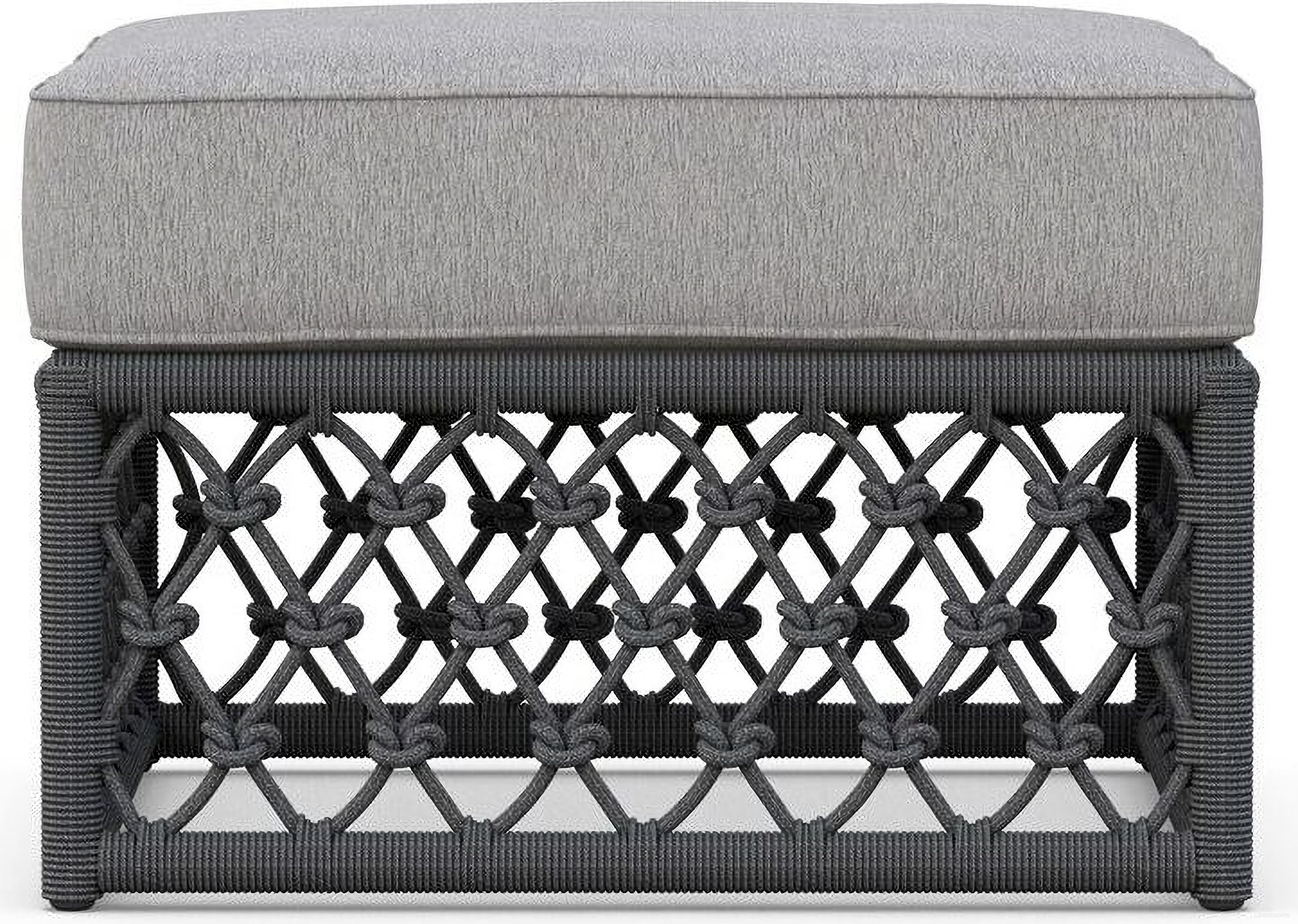 The appearance of Amelia Ottoman with Cushion In Moon and Matte Charcoal designed by Azzurro Living in the coastal interior design. This moon/matte charcoal piece of furniture  was selected by 1StopBedrooms from Amelia Collection to add a touch of cosiness and style into your home. Sku: AME-R07OT-CU. Material: Aluminum.