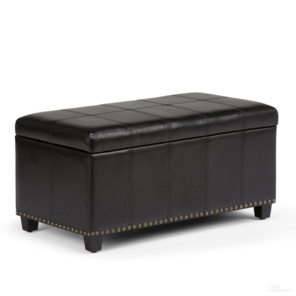 Amelia Vegan Faux Leather Storage Ottoman Bench In Midnight Black
