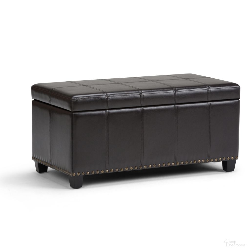 Amelia Vegan Faux Leather Storage Ottoman Bench In Tanners Brown