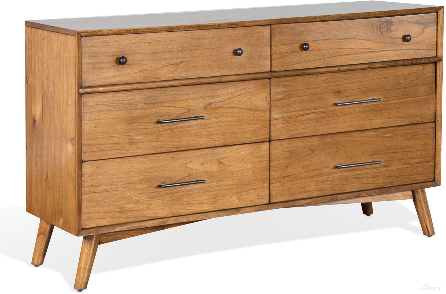 The appearance of American Modern 6 Drawer Dresser In Cinnamon designed by Sunny Designs in the transitional interior design. This cinnamon piece of furniture  was selected by 1StopBedrooms from American Modern Collection to add a touch of cosiness and style into your home. Sku: 2336CN-D2. Material: Solid Wood.