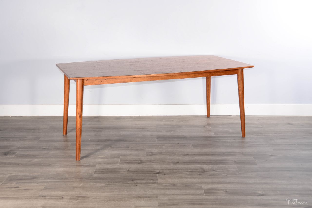 The appearance of American Modern Wood Dining Table In Cinnamon designed by Sunny Designs in the transitional interior design. This cinnamon piece of furniture  was selected by 1StopBedrooms from American Modern Collection to add a touch of cosiness and style into your home. Sku: 1179CN. Table Base Style: Legs. Table Top Shape: Rectangular. Size: 40" x 72". Material: Solid Wood.