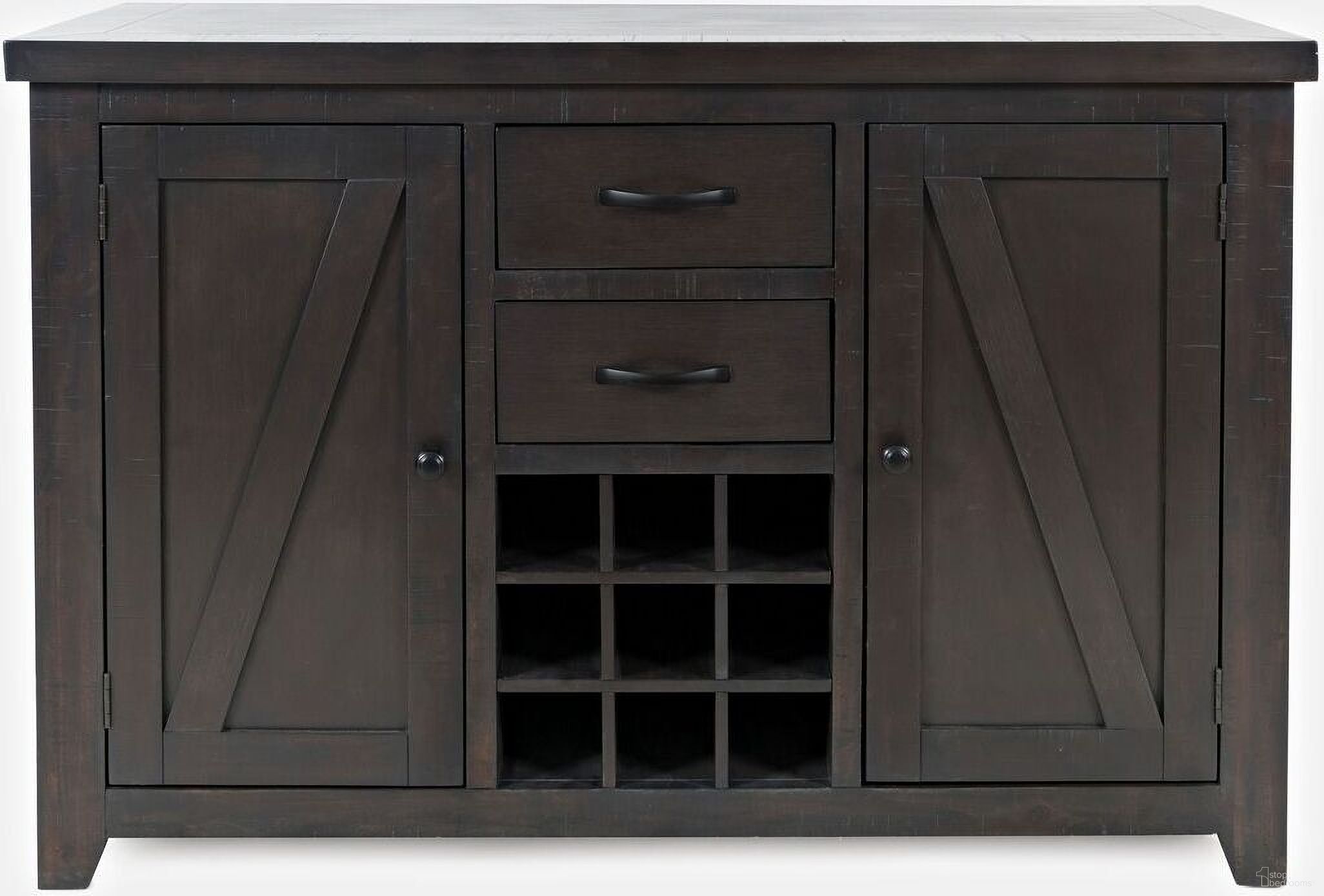 The appearance of American Sideboard Buffet with Wine Rack In Rustic Brown designed by Jofran in the industrial interior design. This rustic brown piece of furniture  was selected by 1StopBedrooms from American Rustics Collection to add a touch of cosiness and style into your home. Sku: 18389-95KT. Material: Acacia.