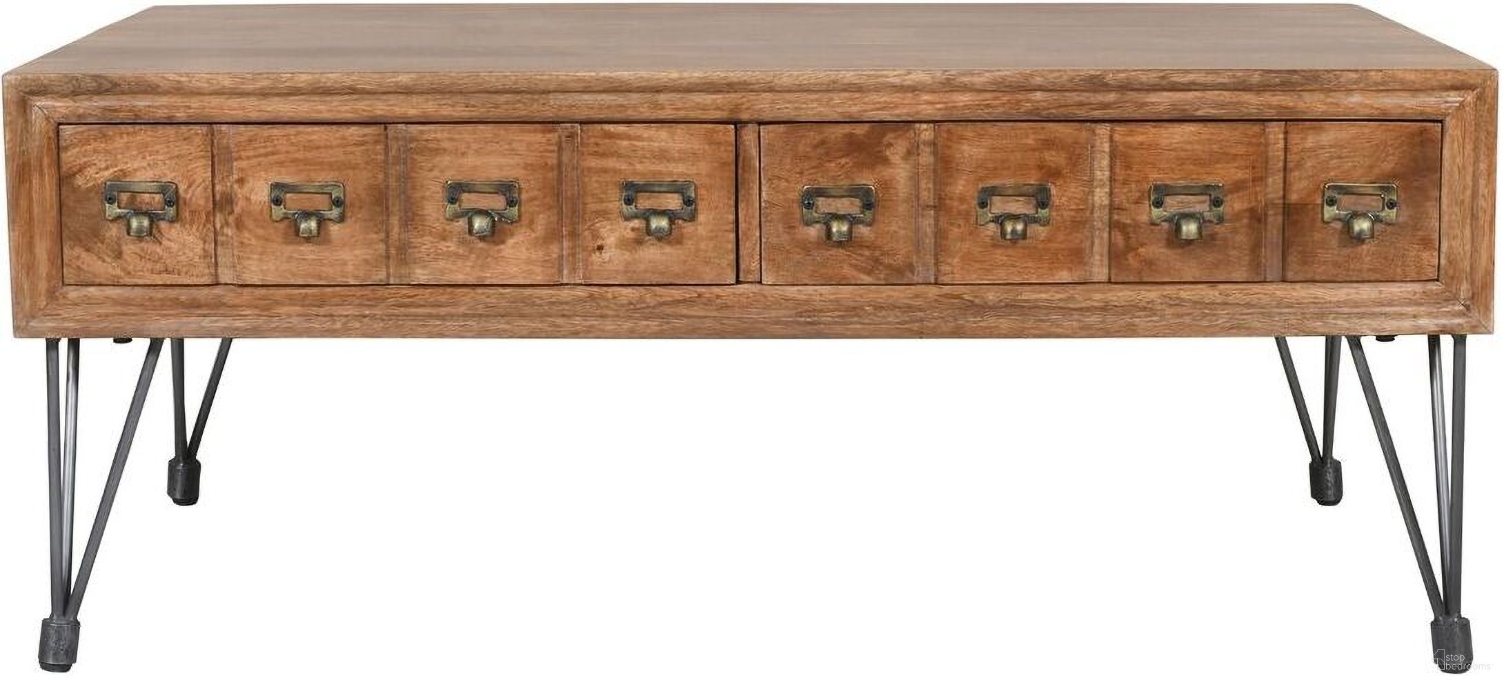 The appearance of American Coffee Table with Apothecary Drawers In Medium Brown designed by Jofran in the modern / contemporary interior design. This medium brown piece of furniture  was selected by 1StopBedrooms from American Vintage Collection to add a touch of cosiness and style into your home. Sku: 2129-1. Material: Iron.