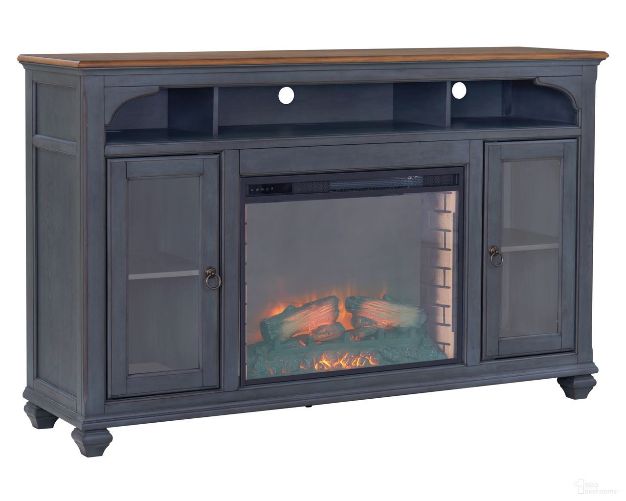The appearance of Americana 66 Inch Fireplace TV Stand In Blue designed by Legends Home in the traditional interior design. This blue piece of furniture was selected by 1StopBedrooms from Americana Collection to add a touch of cosiness and style into your home. Sku: ZAMR-1966. Material: Veneer.