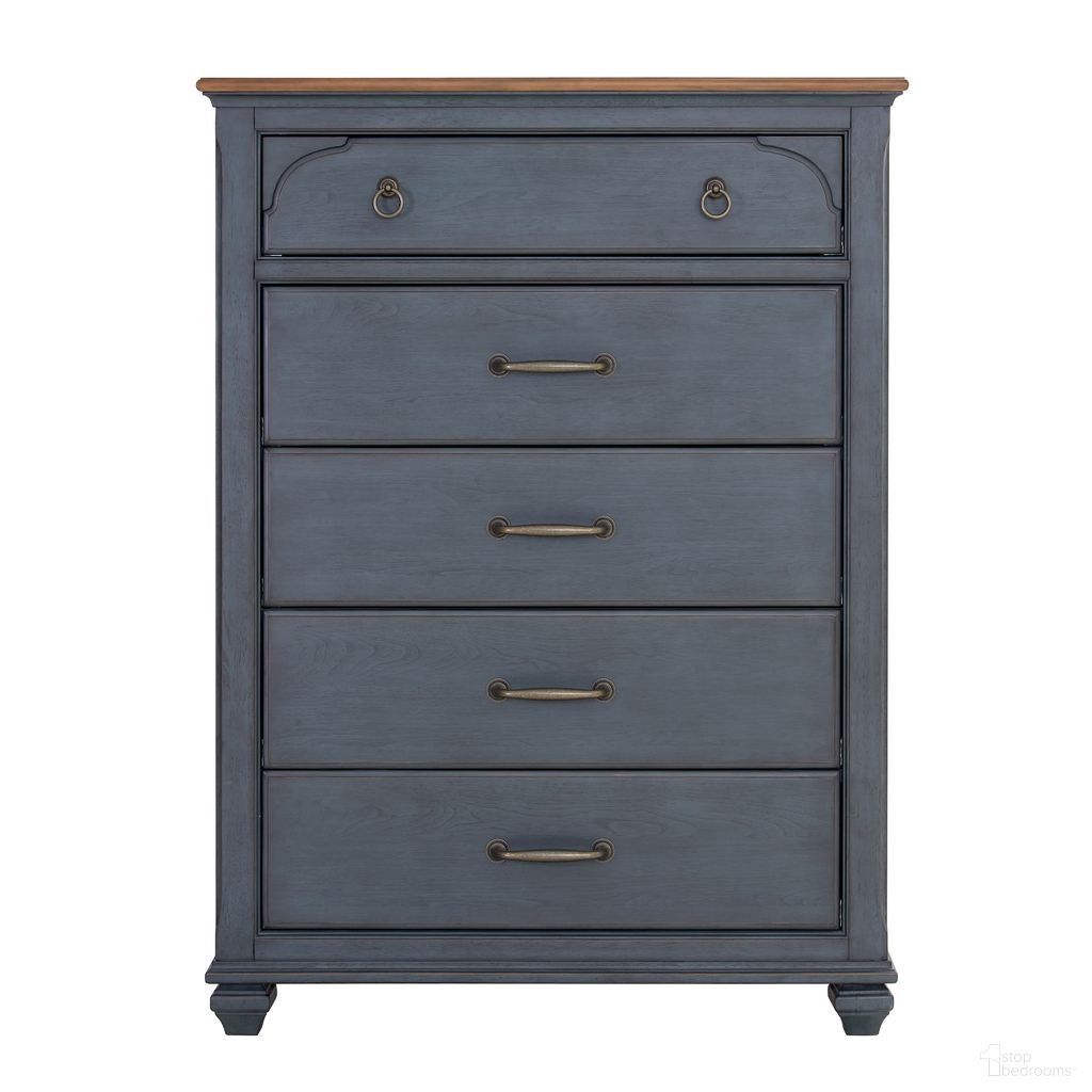 The appearance of Americana Chest In Blue designed by Legends Home in the traditional interior design. This blue piece of furniture  was selected by 1StopBedrooms from Americana Collection to add a touch of cosiness and style into your home. Sku: ZAMR-7016. Material: Veneer.