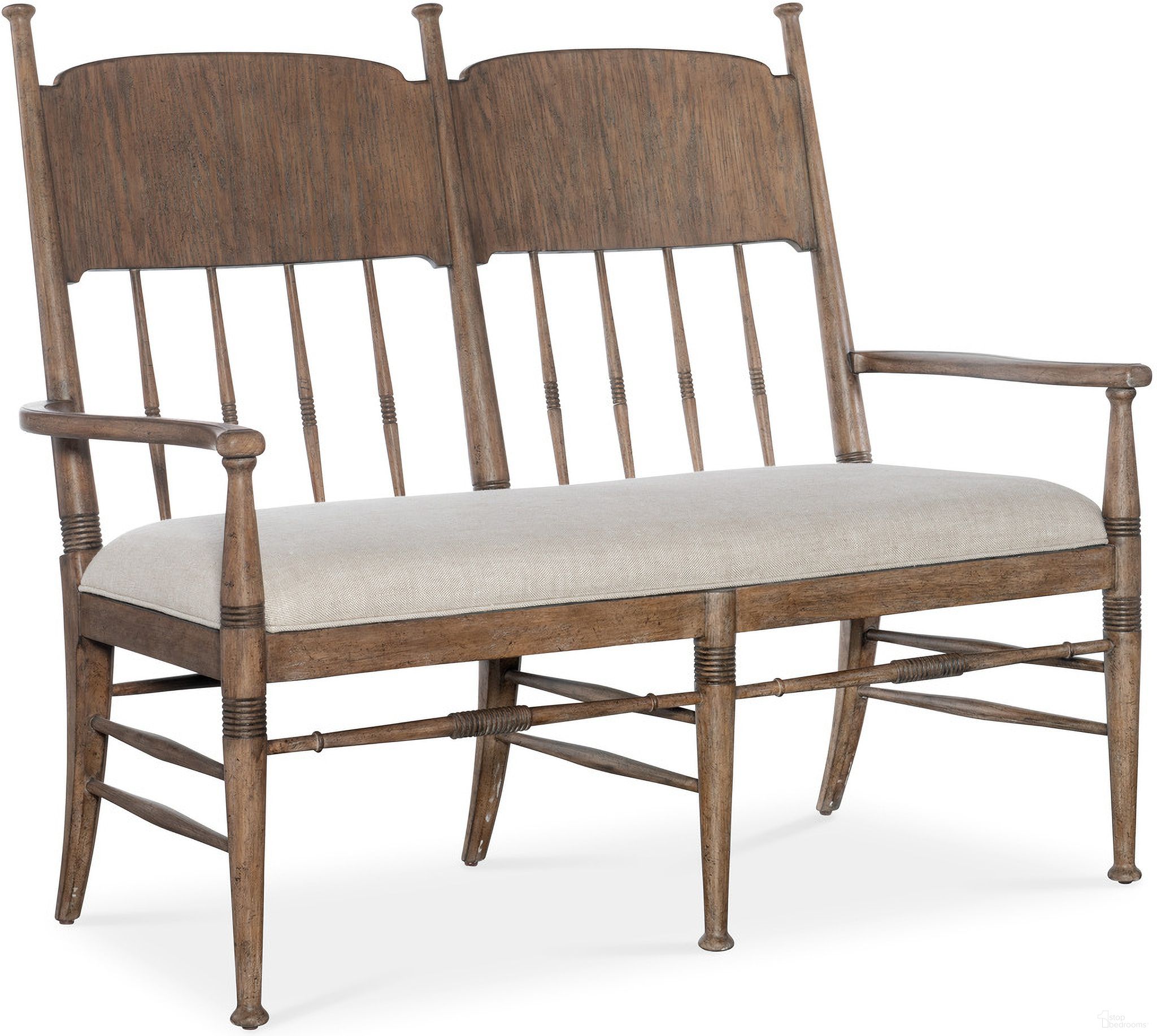The appearance of Americana Dining Bench In Beige designed by Hooker in the transitional interior design. This beige piece of furniture was selected by 1StopBedrooms from Americana Collection to add a touch of cosiness and style into your home. Sku: 7050-75019-85. Material: Oak Veneer.