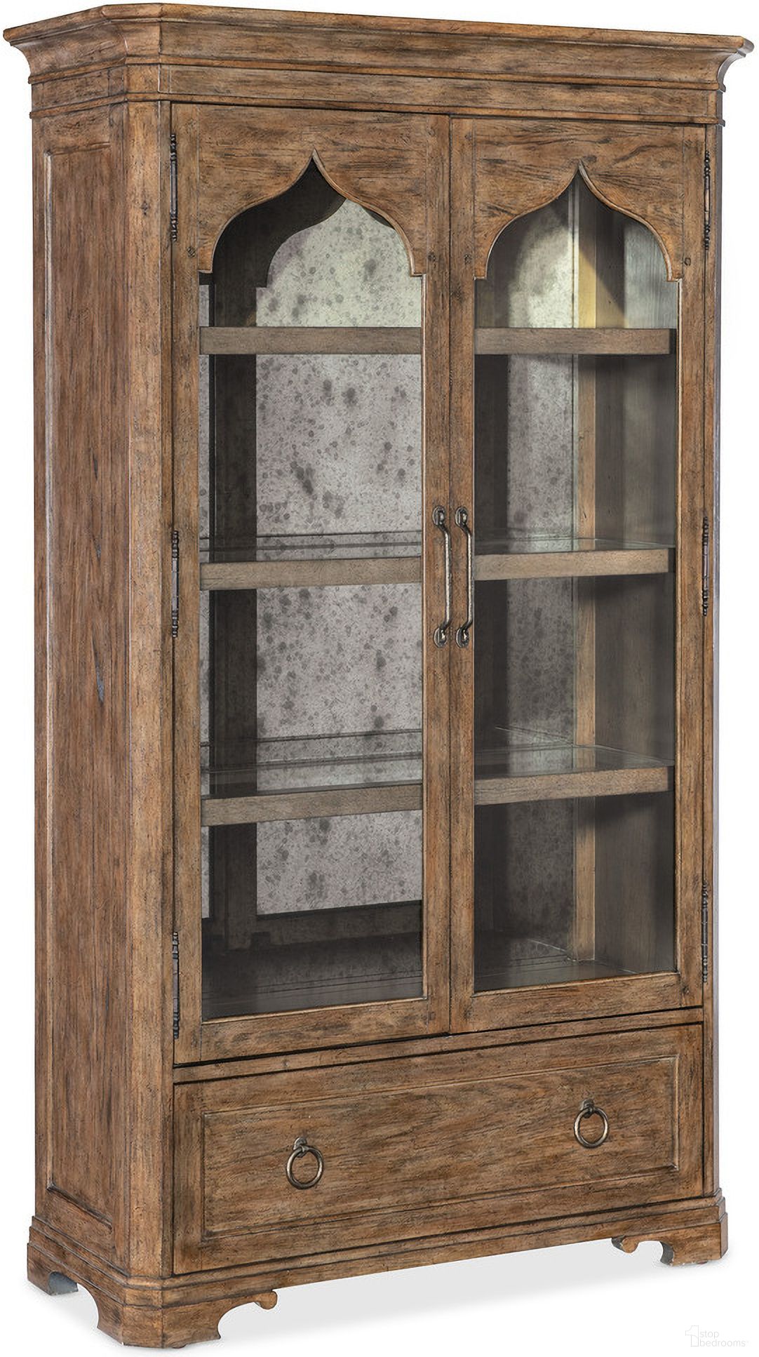 The appearance of Americana Display Cabinet In Medium Wood designed by Hooker in the transitional interior design. This medium wood piece of furniture was selected by 1StopBedrooms from Americana Collection to add a touch of cosiness and style into your home. Sku: 7050-75908-85. Material: Oak Veneer.
