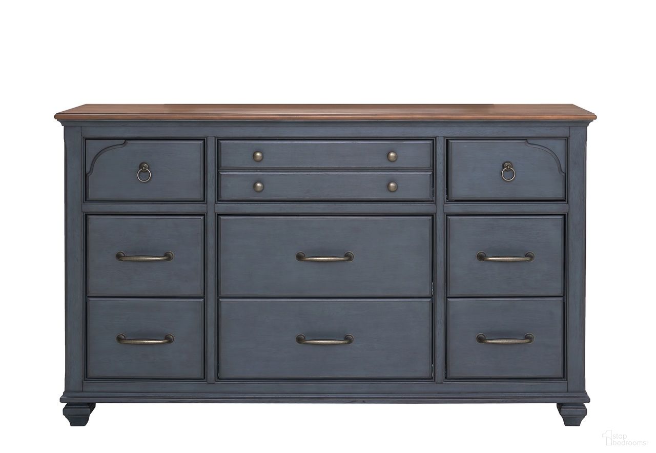 The appearance of Americana Dresser In Blue designed by Legends Home in the traditional interior design. This blue piece of furniture  was selected by 1StopBedrooms from Americana Collection to add a touch of cosiness and style into your home. Sku: ZAMR-7013. Material: Veneer.