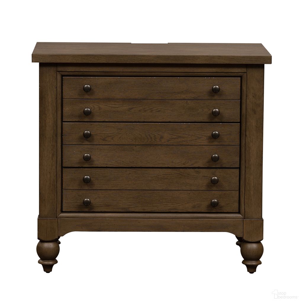 The appearance of Americana Farmhouse Bedside Chest With Charging Station designed by Liberty in the traditional interior design. This taupe piece of furniture  was selected by 1StopBedrooms from Americana Farmhouse Collection to add a touch of cosiness and style into your home. Sku: 615-BR62. Material: Wood Veneer.