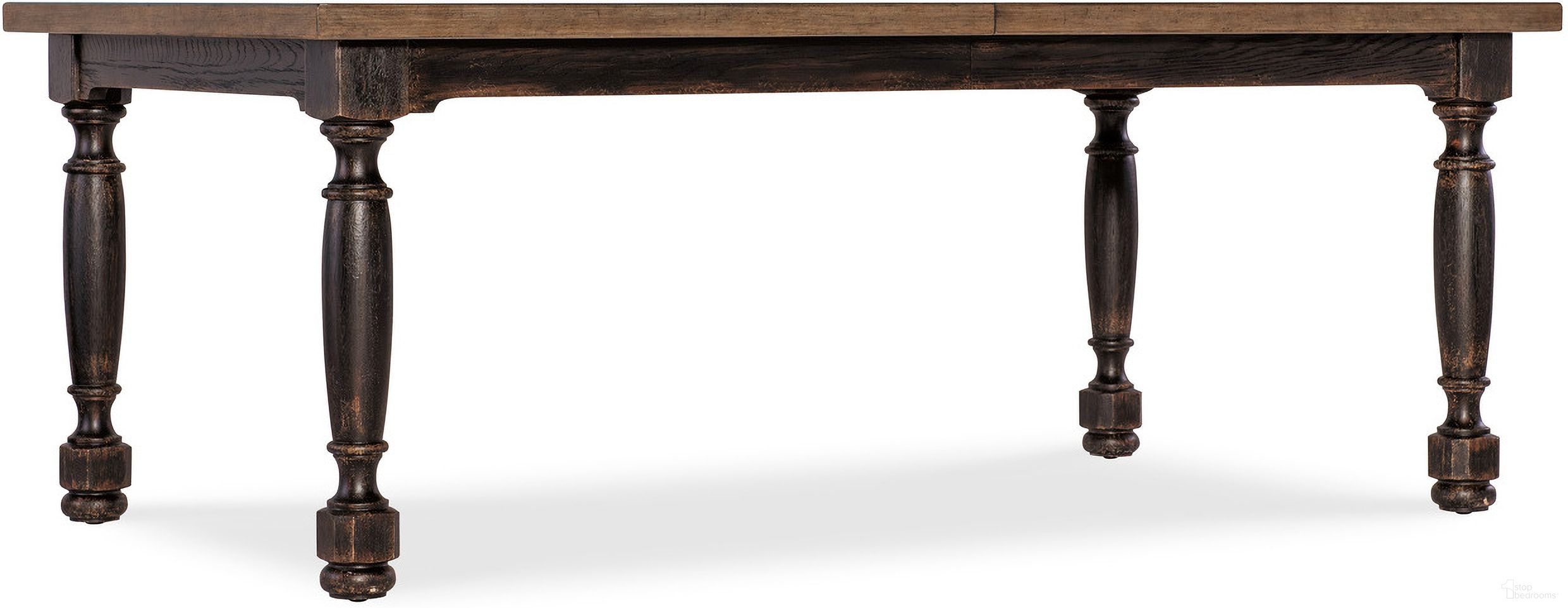 The appearance of Americana Leg Dining Table W/1-22In Leaf In Black designed by Hooker in the transitional interior design. This black piece of furniture was selected by 1StopBedrooms from Americana Collection to add a touch of cosiness and style into your home. Sku: 7050-75200-89. Table Base Style: Legs. Table Top Shape: Rectangular. Size: 44" x 80". Material: Oak Veneer.