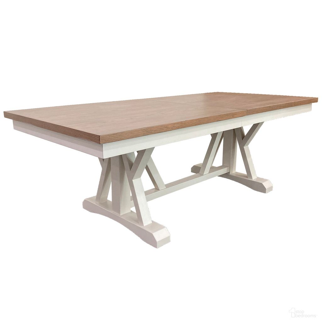 The appearance of Americana Modern 88 Inch Trestle Dining Table With Extends To 112 Inch With Butterfly Leaf designed by Parker House in the modern / contemporary interior design. This cotton piece of furniture was selected by 1StopBedrooms from Americana Collection to add a touch of cosiness and style into your home. Sku: DAME#88B-COT;DAME#88T-COT. Table Base Style: Trestle. Material: Wood Veneer. Table Top Shape: Rectangular. Size: 42" x 112".