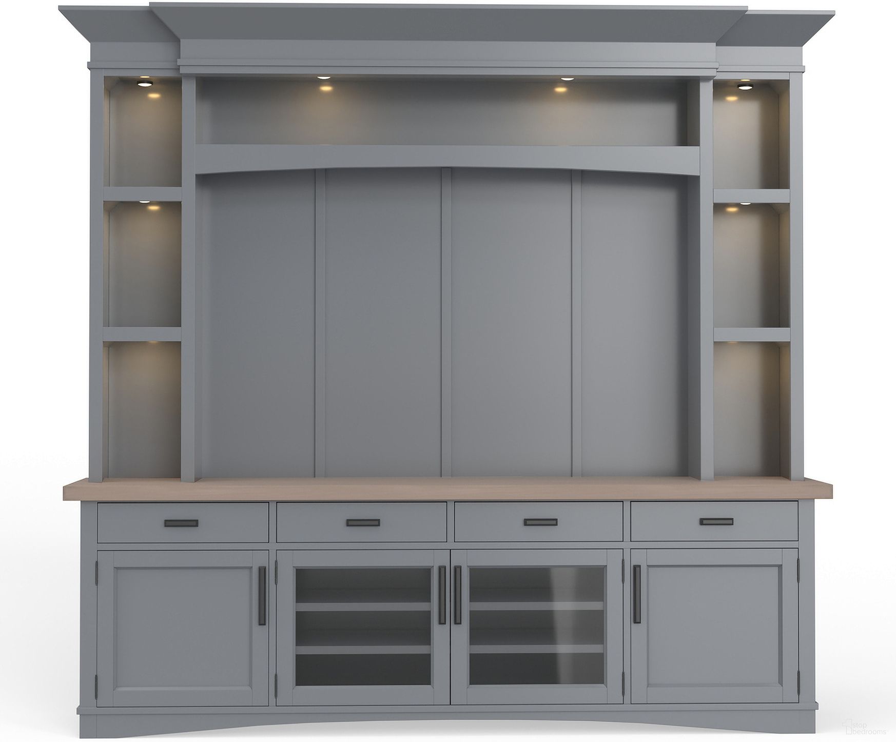 The appearance of Americana Modern 92 Inch TV Console with Hutch Back Panel and Led Lights In Dove and Weathered Natural designed by Parker House in the traditional interior design. This dove and weathered natural piece of furniture was selected by 1StopBedrooms from Americana Modern Collection to add a touch of cosiness and style into your home. Sku: AME#92-DOV;AME#92BP-DOV;AME#92HB-DOV;AME#92HP-DOV. Material: Poplar.