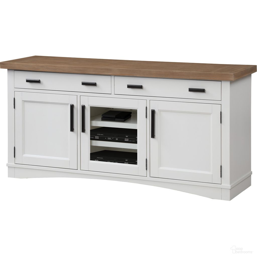 The appearance of Americana Modern Cotton 63 Inch TV Console designed by Parker House in the traditional interior design. This white and brown piece of furniture was selected by 1StopBedrooms from Americana Modern Collection to add a touch of cosiness and style into your home. Sku: AME#63-COT. Material: Poplar Solid.