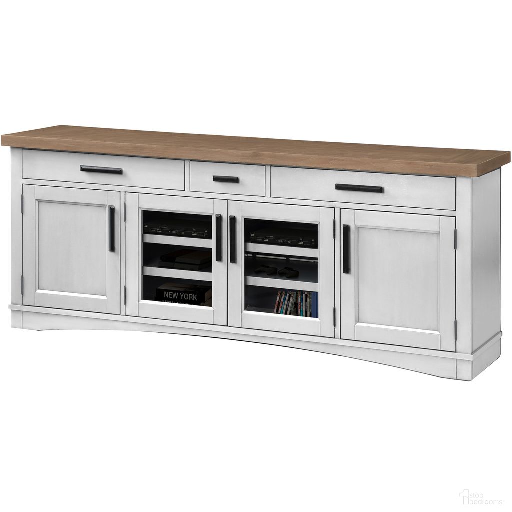 The appearance of Americana Modern Cotton 76 Inch TV Console designed by Parker House in the traditional interior design. This white and brown piece of furniture was selected by 1StopBedrooms from Americana Modern Collection to add a touch of cosiness and style into your home. Sku: AME#76-COT. Material: Poplar Solid.