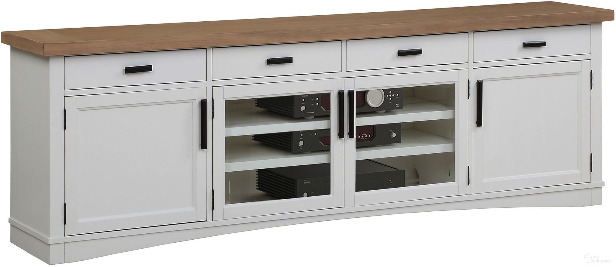 The appearance of Americana Modern Cotton 92 Inch TV Console designed by Parker House in the traditional interior design. This white and brown piece of furniture was selected by 1StopBedrooms from Americana Modern Collection to add a touch of cosiness and style into your home. Sku: AME#92-COT. Material: Poplar Solid.