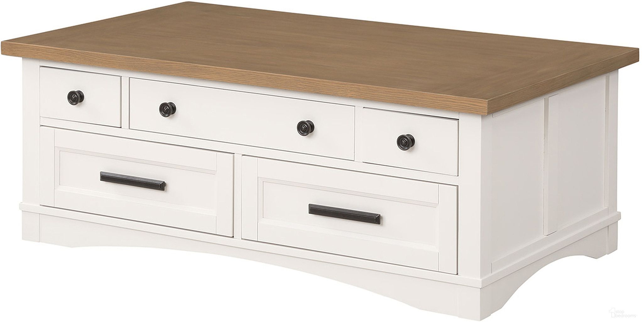 The appearance of Americana Modern Cotton Cocktail Table With Lift Top designed by Parker House in the traditional interior design. This white and brown piece of furniture was selected by 1StopBedrooms from Americana Modern Collection to add a touch of cosiness and style into your home. Sku: AME#05-COT. Material: Poplar Solid.