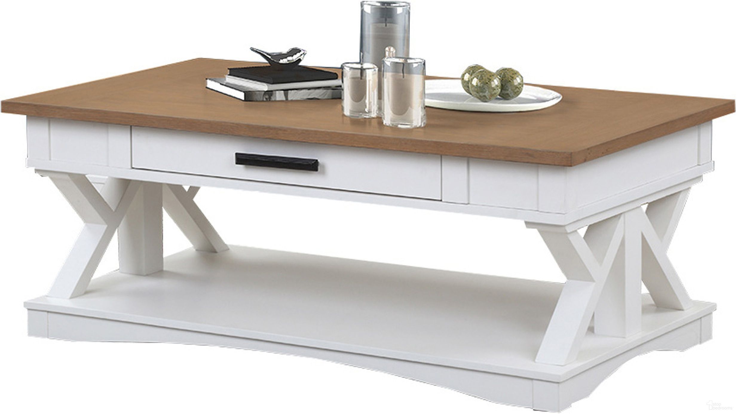 The appearance of Americana Modern Cotton Cocktail Table designed by Parker House in the traditional interior design. This white and brown piece of furniture was selected by 1StopBedrooms from Americana Modern Collection to add a touch of cosiness and style into your home. Sku: AME#01-COT. Material: Poplar Solid.