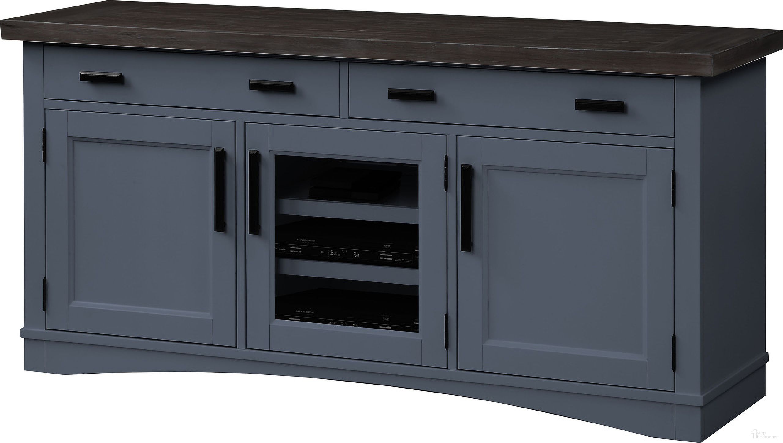 The appearance of Americana Modern Denim 63 Inch TV Console designed by Parker House in the transitional interior design. This brown and gray piece of furniture was selected by 1StopBedrooms from Americana Modern Collection to add a touch of cosiness and style into your home. Sku: AME#63-DEN. Material: Poplar Solid.