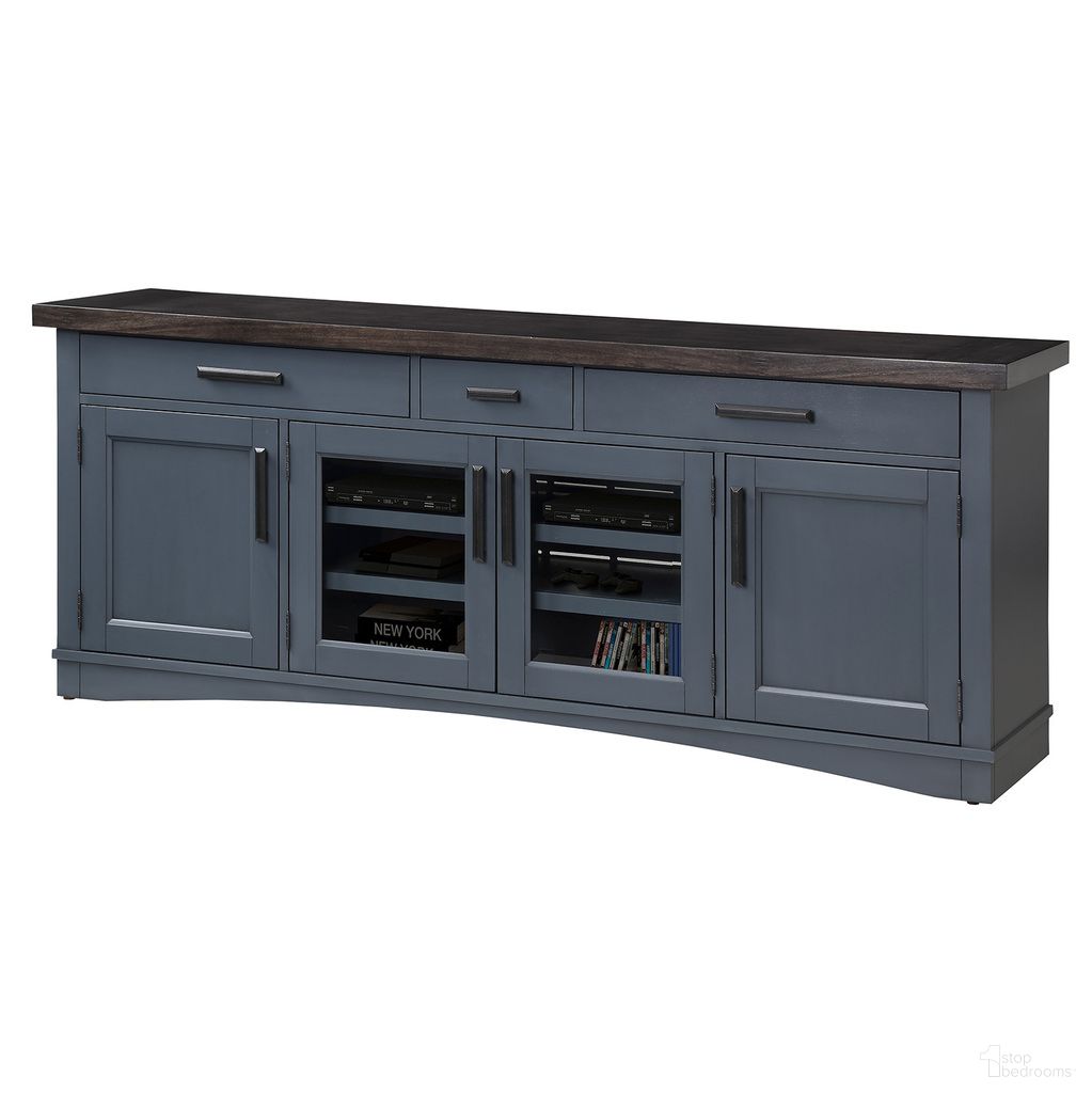 The appearance of Americana Modern Denim 76 Inch TV Console designed by Parker House in the transitional interior design. This brown and gray piece of furniture was selected by 1StopBedrooms from Americana Modern Collection to add a touch of cosiness and style into your home. Sku: AME#76-DEN. Material: Poplar Solid.