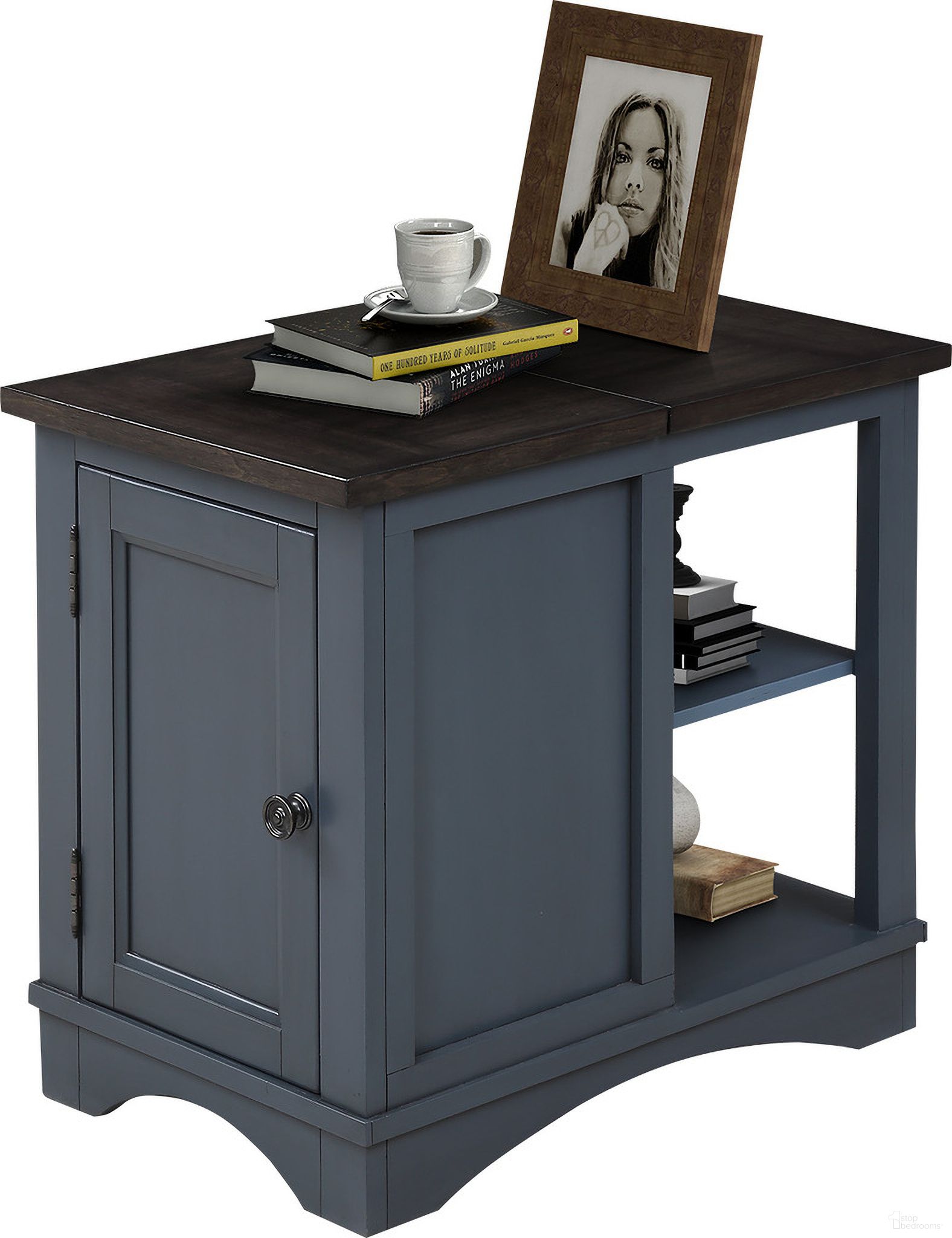 The appearance of Americana Modern Denim Chairside End Table designed by Parker House in the transitional interior design. This brown and gray piece of furniture was selected by 1StopBedrooms from Americana Modern Collection to add a touch of cosiness and style into your home. Sku: AME#06-DEN. Material: Poplar Solid.