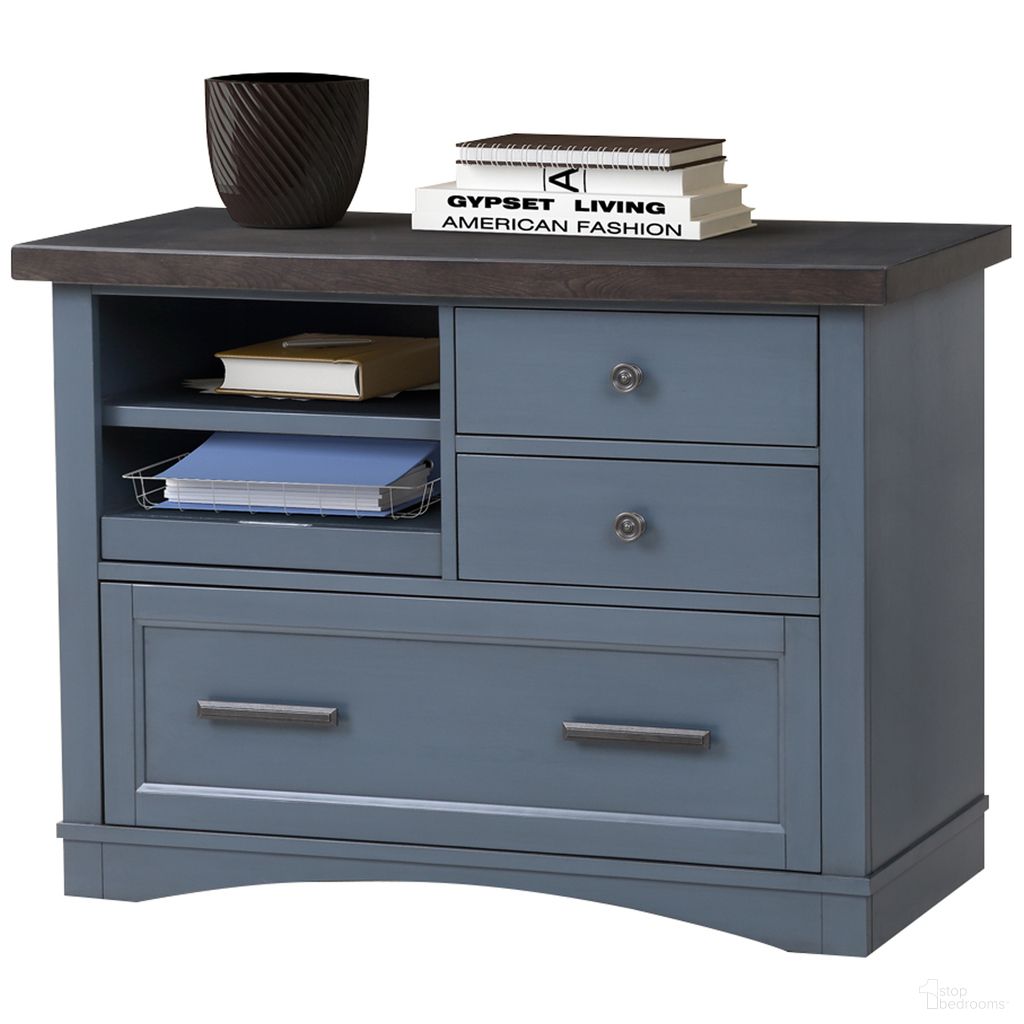 Americana Modern Denim Functional File Cabinet With Power Center