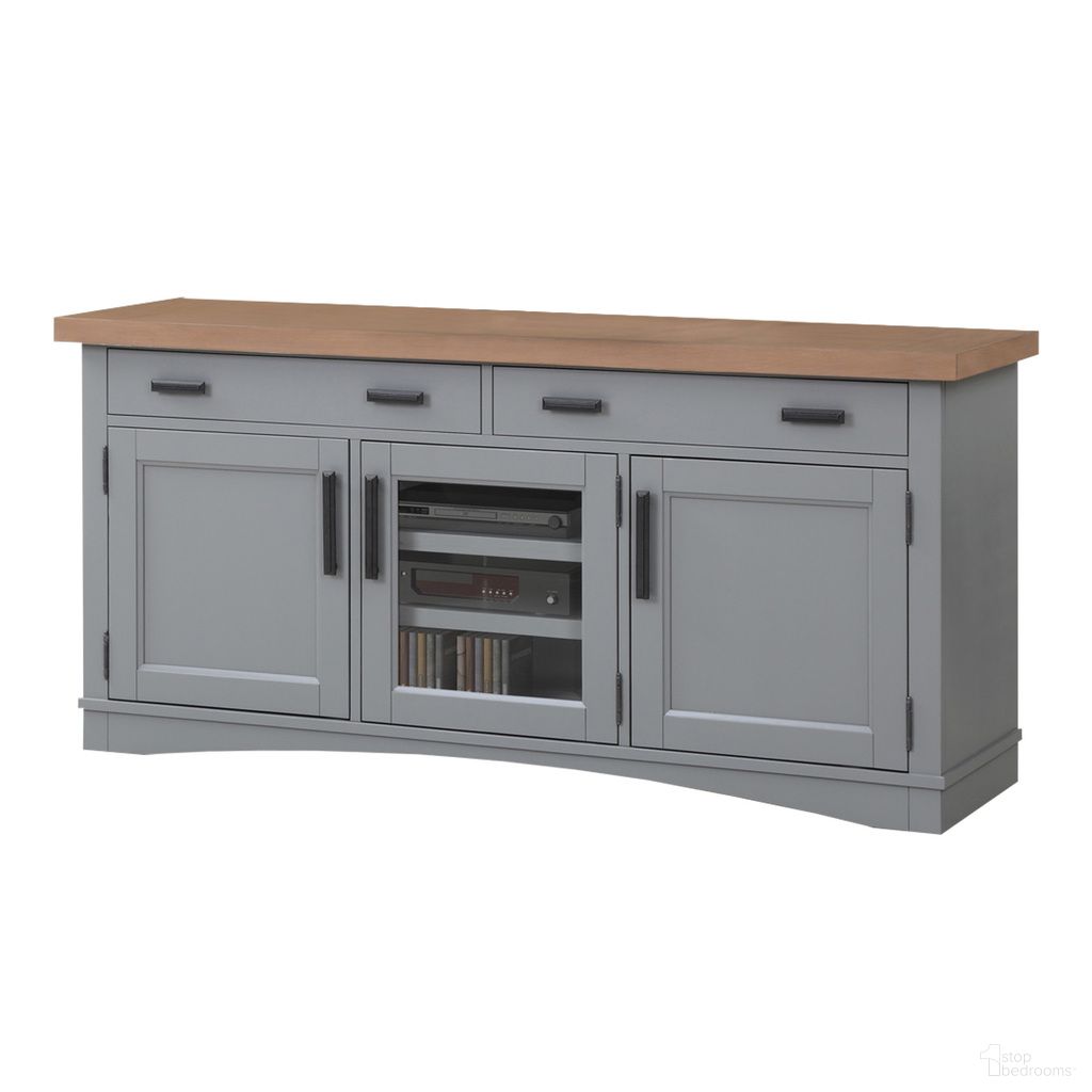 The appearance of Americana Modern Dove 63 Inch TV Console designed by Parker House in the transitional interior design. This gray and beige piece of furniture was selected by 1StopBedrooms from Americana Modern Collection to add a touch of cosiness and style into your home. Sku: AME#63-DOV. Material: Poplar Solid.