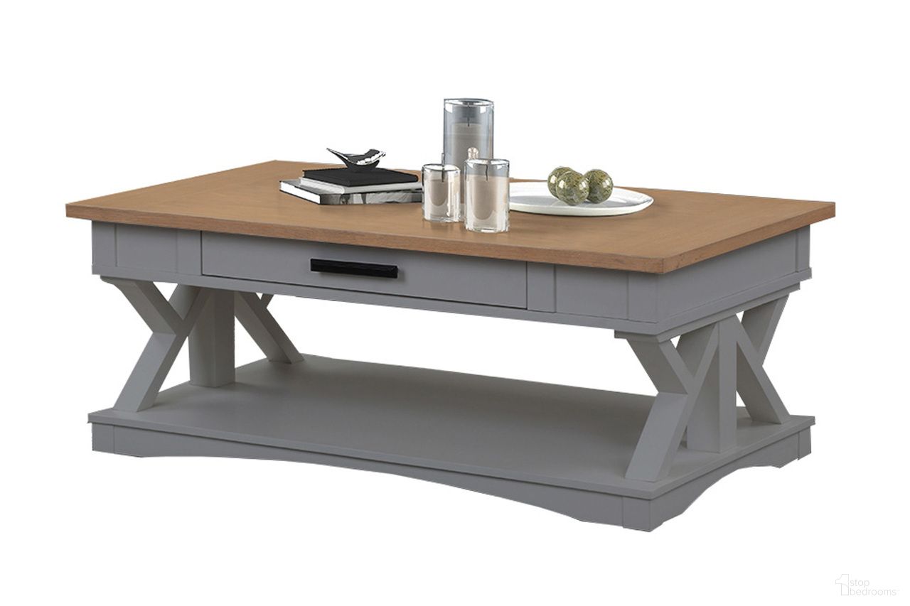 The appearance of Americana Modern Dove Cocktail Table designed by Parker House in the transitional interior design. This gray and beige piece of furniture was selected by 1StopBedrooms from Americana Modern Collection to add a touch of cosiness and style into your home. Sku: AME#01-DOV. Material: Poplar Solid.