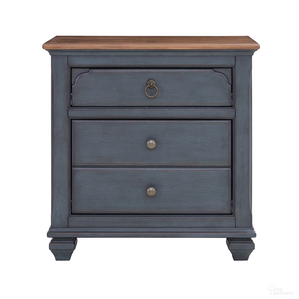 The appearance of Americana Nightstand In Blue designed by Legends Home in the traditional interior design. This blue piece of furniture was selected by 1StopBedrooms from Americana Collection to add a touch of cosiness and style into your home. Sku: ZAMR-7015. Material: Veneer.
