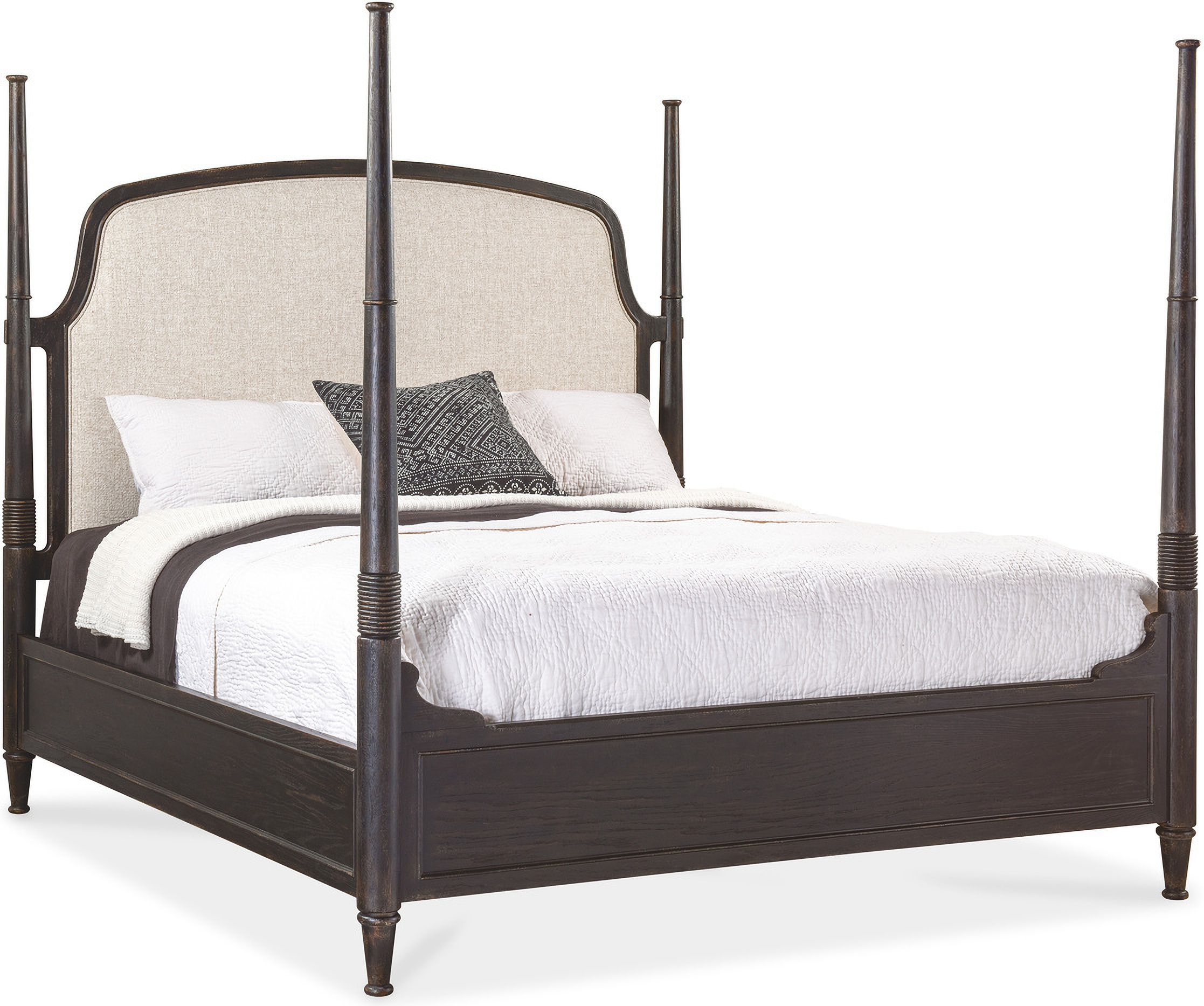 Americana Queen Upholstered Poster Bed In Beige by Hooker 1StopBedrooms