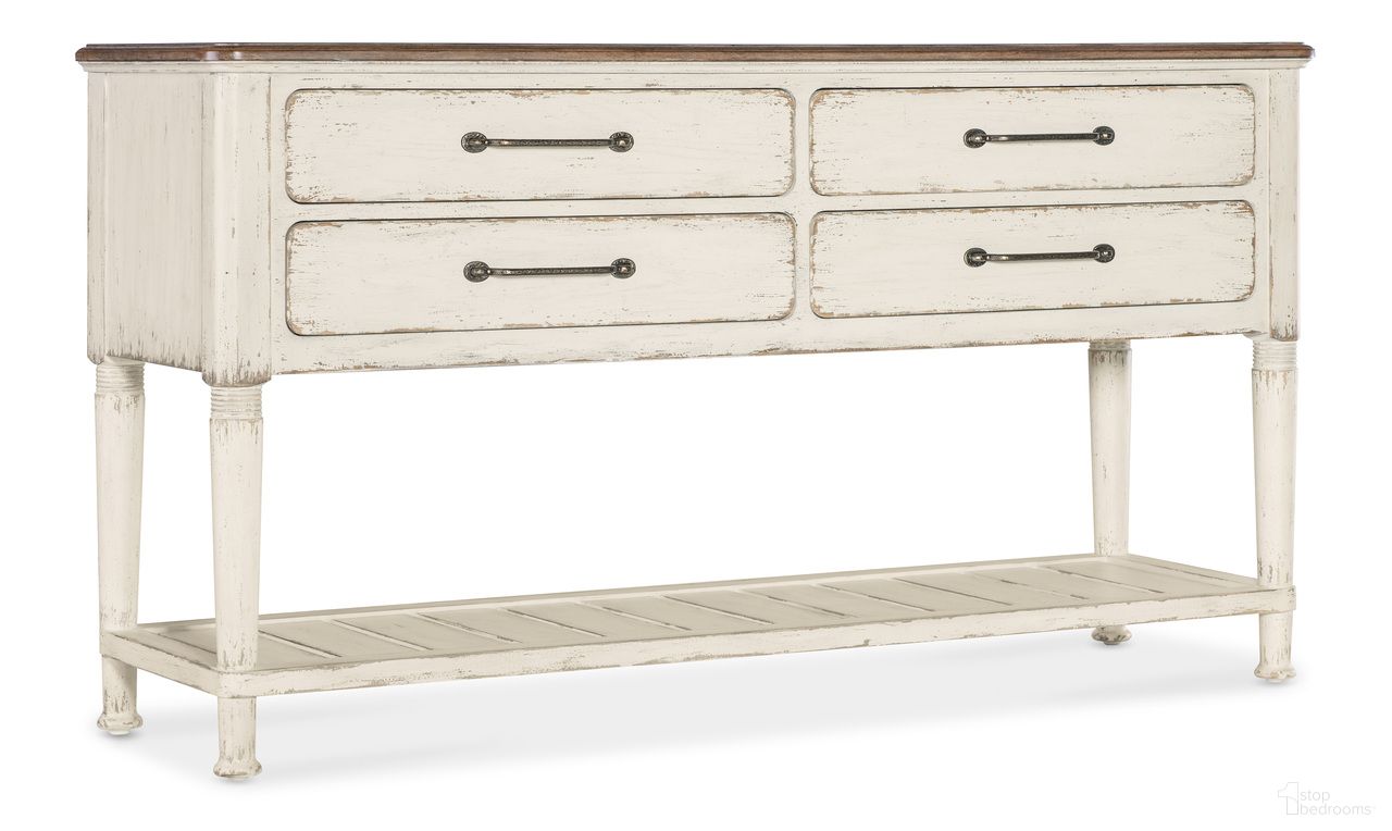 The appearance of Americana Server In White designed by Hooker in the transitional interior design. This white piece of furniture was selected by 1StopBedrooms from Americana Collection to add a touch of cosiness and style into your home. Sku: 7050-75917-02. Material: Oak Veneer.