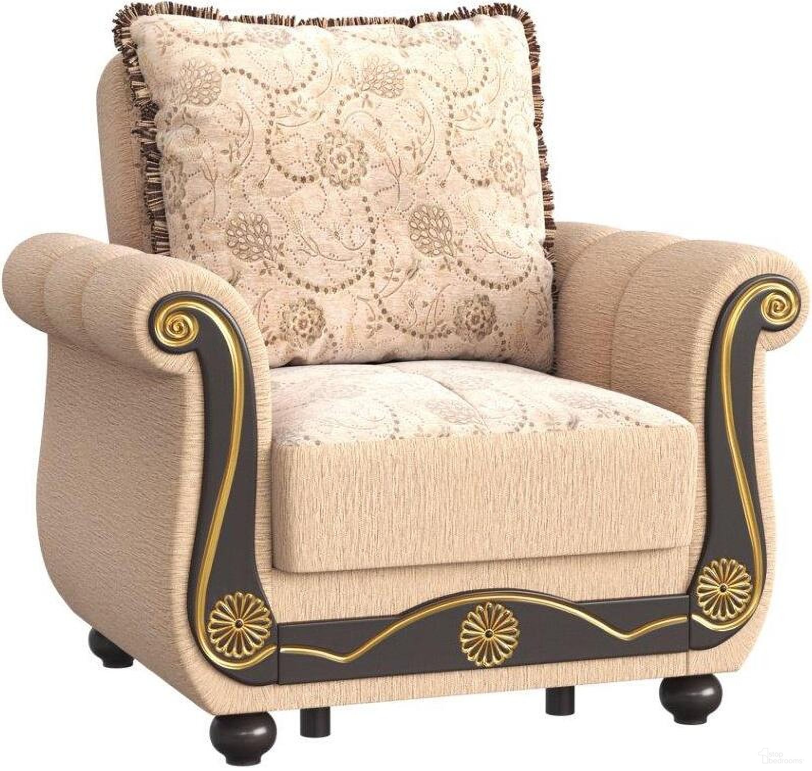 Americana Upholstered Convertible Armchair with Storage In Beige
