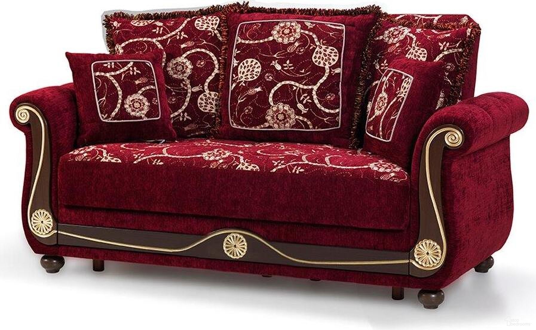 The appearance of Americana Upholstered Convertible Loveseat with Storage In Burgundy designed by Casamode in the modern / contemporary interior design. This burgundy piece of furniture was selected by 1StopBedrooms from Americana Collection to add a touch of cosiness and style into your home. Sku: AMR-BUR-LS. Material: Chenille.