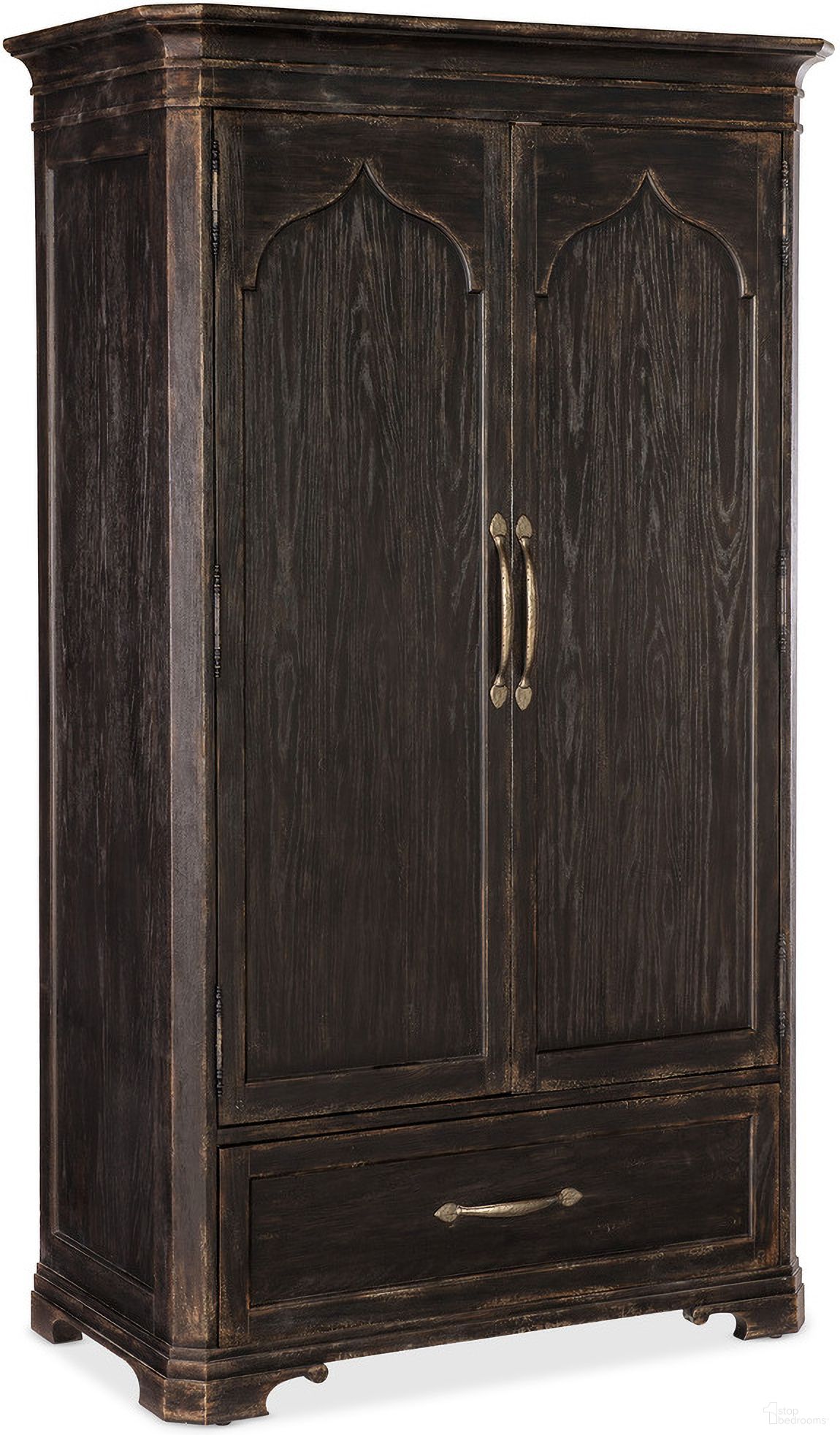 The appearance of Americana Wardrobe In Black designed by Hooker in the transitional interior design. This black piece of furniture was selected by 1StopBedrooms from Americana Collection to add a touch of cosiness and style into your home. Sku: 7050-90013-89. Material: Oak Veneer.