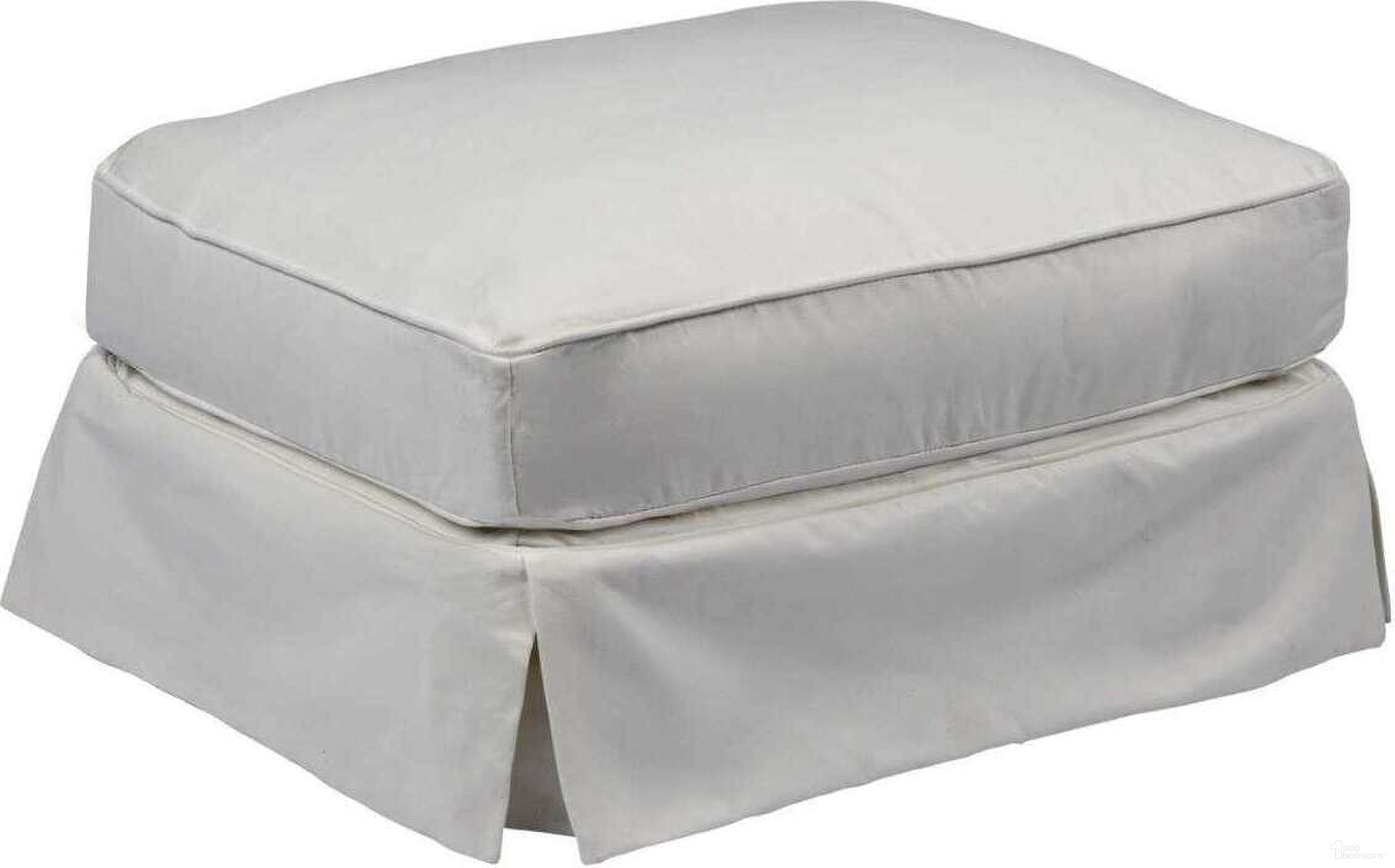The appearance of Americana White Box Cushion Slipcovered Ottoman designed by Sunset Trading in the modern / contemporary interior design. This white piece of furniture  was selected by 1StopBedrooms from Americana Collection to add a touch of cosiness and style into your home. Sku: SU-108530-391081. Material: Wood.