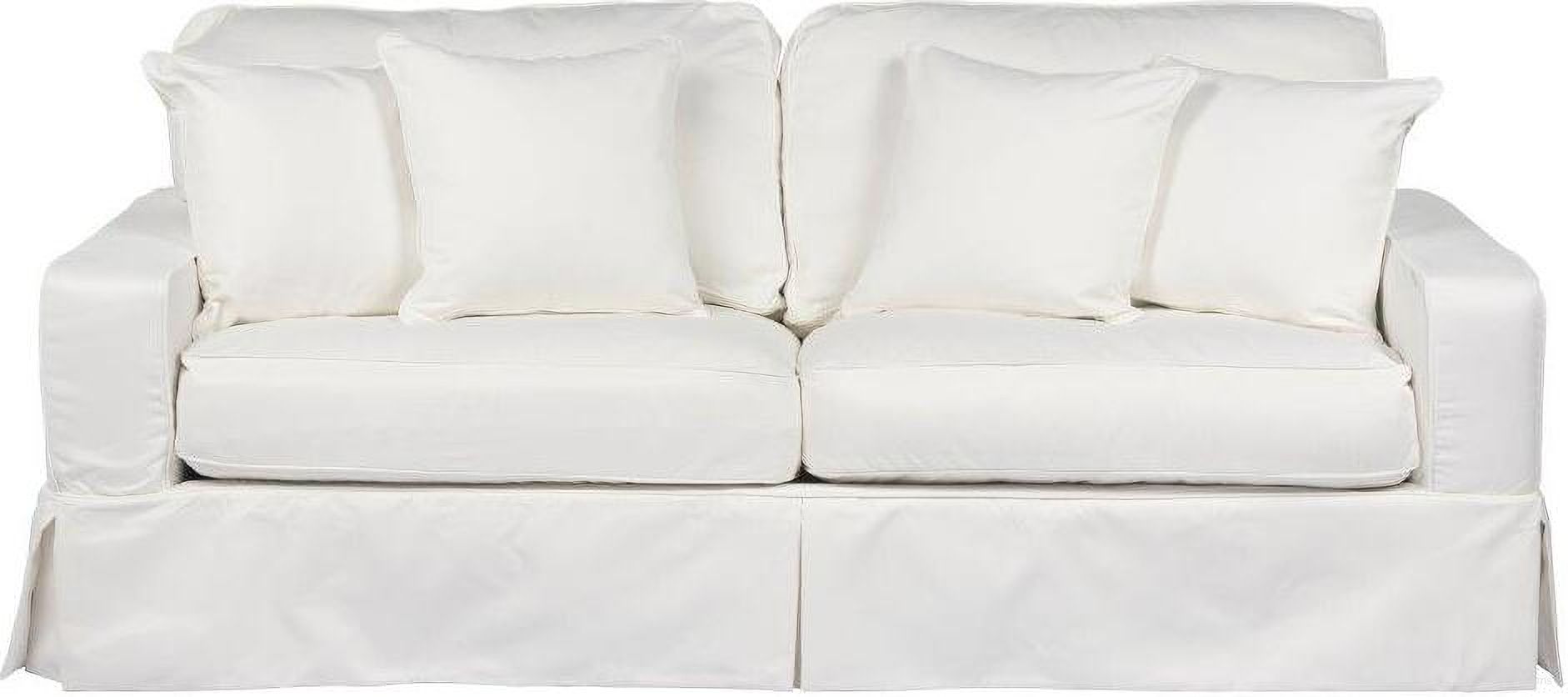 The appearance of Americana White Box Cushion Slipcovered Sofa designed by Sunset Trading in the modern / contemporary interior design. This white piece of furniture was selected by 1StopBedrooms from Americana Collection to add a touch of cosiness and style into your home. Sku: SU-108500-391081. Material: Wood.