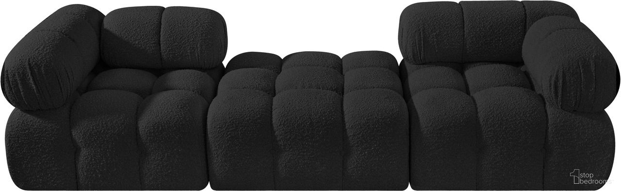 The appearance of Ames 102 Inch Boucle Fabric Upholstered 3 Piece Modular Sofa In Black designed by Meridian in the modern / contemporary interior design. This black piece of furniture  was selected by 1StopBedrooms from Ames Collection to add a touch of cosiness and style into your home. Sku: 611Black-Corner;611Black-Corner;611Black-Ott. Material: Boucle.