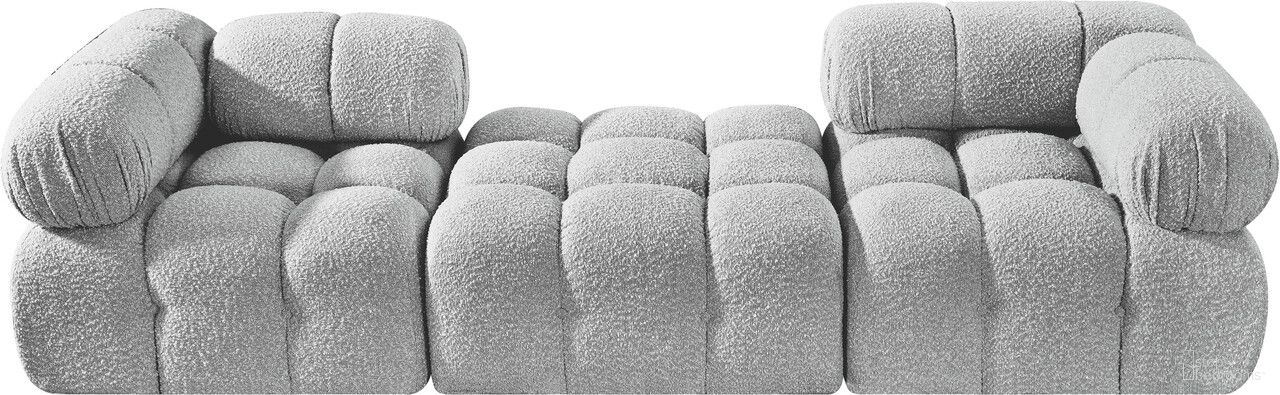The appearance of Ames 102 Inch Boucle Fabric Upholstered 3 Piece Modular Sofa In Grey designed by Meridian in the modern / contemporary interior design. This grey piece of furniture  was selected by 1StopBedrooms from Ames Collection to add a touch of cosiness and style into your home. Sku: 611Grey-Corner;611Grey-Corner;611Grey-Ott. Material: Boucle.