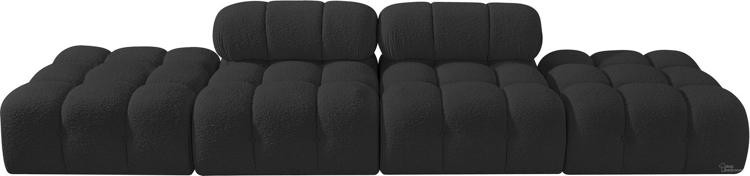 The appearance of Ames 136 Inch Boucle Fabric Upholstered 4 Piece Modular Sofa In Black designed by Meridian in the modern / contemporary interior design. This black piece of furniture  was selected by 1StopBedrooms from Ames Collection to add a touch of cosiness and style into your home. Sku: 611Black-Armless;611Black-Armless;611Black-Ott;611Black-Ott. Material: Boucle.