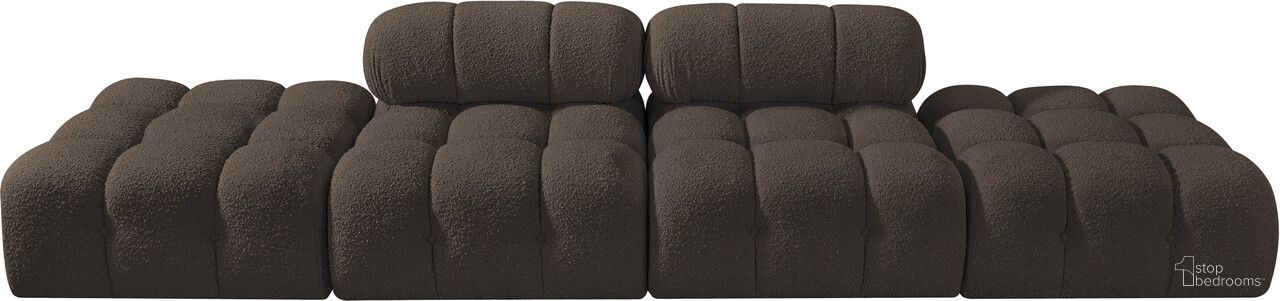 The appearance of Ames 136 Inch Boucle Fabric Upholstered 4 Piece Modular Sofa In Brown designed by Meridian in the modern / contemporary interior design. This brown piece of furniture was selected by 1StopBedrooms from Ames Collection to add a touch of cosiness and style into your home. Sku: 611Brown-Armless;611Brown-Armless;611Brown-Ott;611Brown-Ott. Material: Boucle Fabric.
