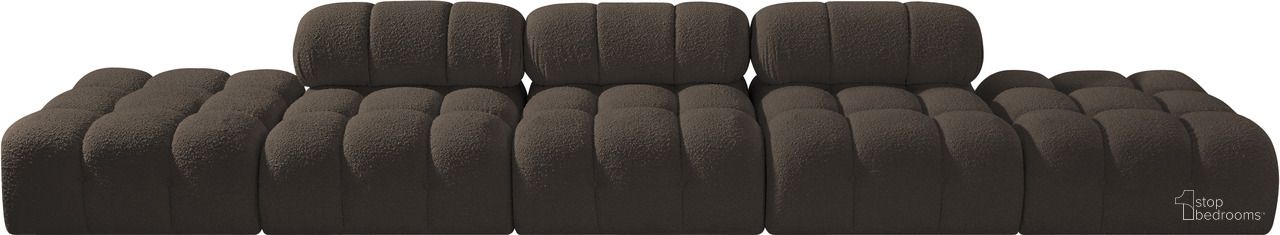 The appearance of Ames 170 Inch Boucle Fabric Upholstered 5 Piece Modular Sofa In Brown designed by Meridian in the modern / contemporary interior design. This brown piece of furniture was selected by 1StopBedrooms from Ames Collection to add a touch of cosiness and style into your home. Sku: 611Brown-Armless;611Brown-Armless;611Brown-Armless;611Brown-Ott;611Brown-Ott. Material: Boucle Fabric.