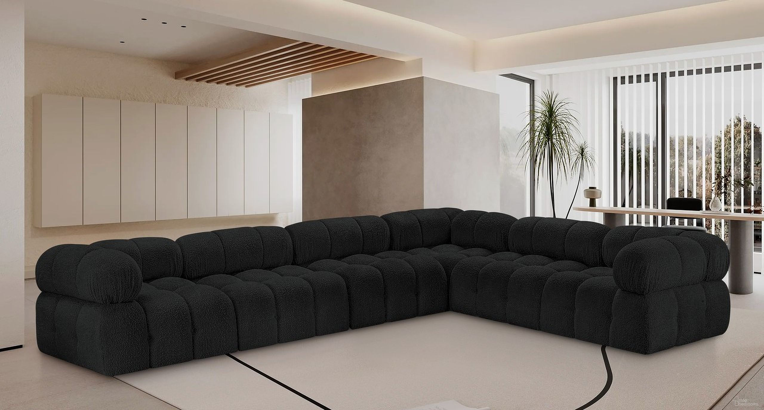 The appearance of Ames Boucle Fabric 6 Piece Modular Sectional In Black designed by Meridian in the modern / contemporary interior design. This black piece of furniture was selected by 1StopBedrooms from Ames Collection to add a touch of cosiness and style into your home. Sku: 611Black-Armless;611Black-Armless;611Black-Armless;611Black-Corner;611Black-Corner;611Black-Corner. Layout: Modular. Material: Boucle.