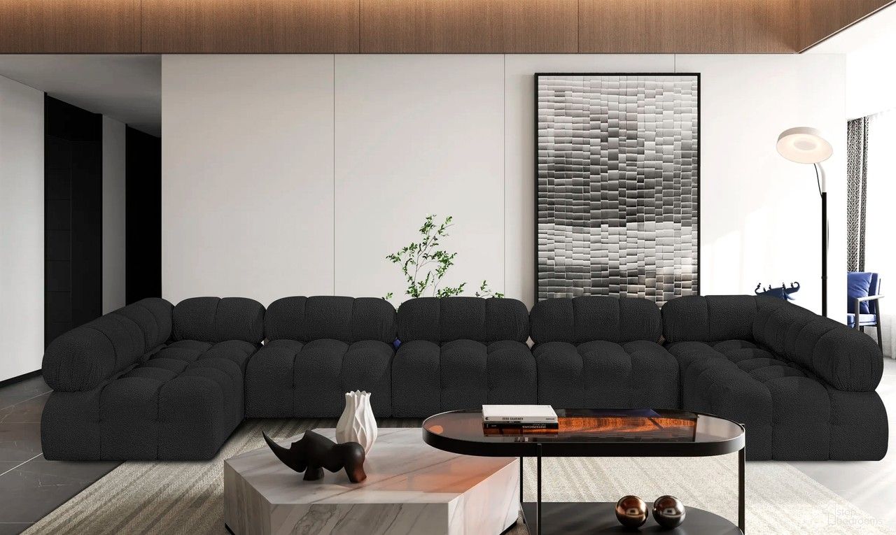 The appearance of Ames Boucle Fabric 7 Piece Modular Sectional In Black designed by Meridian in the modern / contemporary interior design. This black piece of furniture  was selected by 1StopBedrooms from Ames Collection to add a touch of cosiness and style into your home. Sku: 611Black-Armless;611Black-Armless;611Black-Armless;611Black-Armless;611Black-Armless;611Black-Corner;611Black-Corner. Layout: Modular. Material: Boucle.
