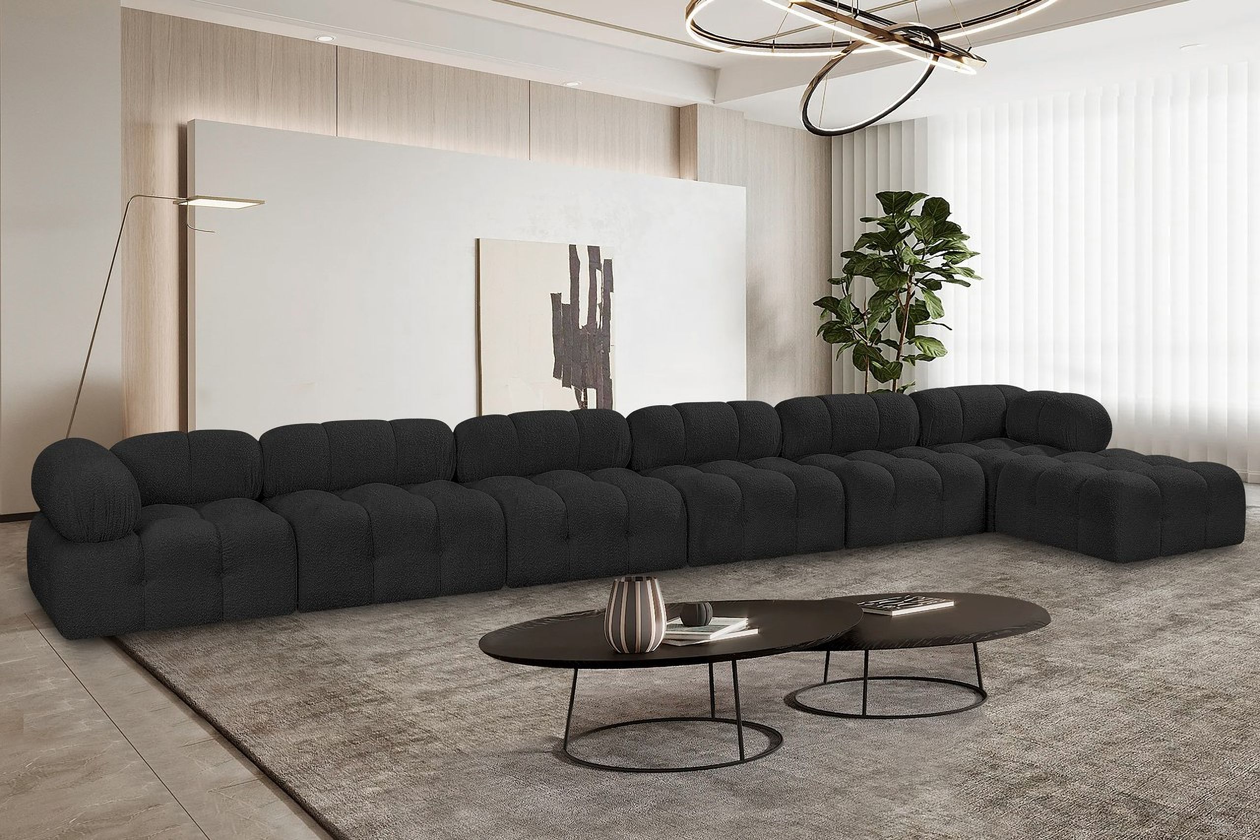 The appearance of Ames Boucle Fabric 7 Piece Modular Sectional In Black designed by Meridian in the modern / contemporary interior design. This black piece of furniture was selected by 1StopBedrooms from Ames Collection to add a touch of cosiness and style into your home. Sku: 611Black-Armless;611Black-Armless;611Black-Armless;611Black-Armless;611Black-Corner;611Black-Corner;611Black-Ott. Layout: Modular. Material: Boucle.