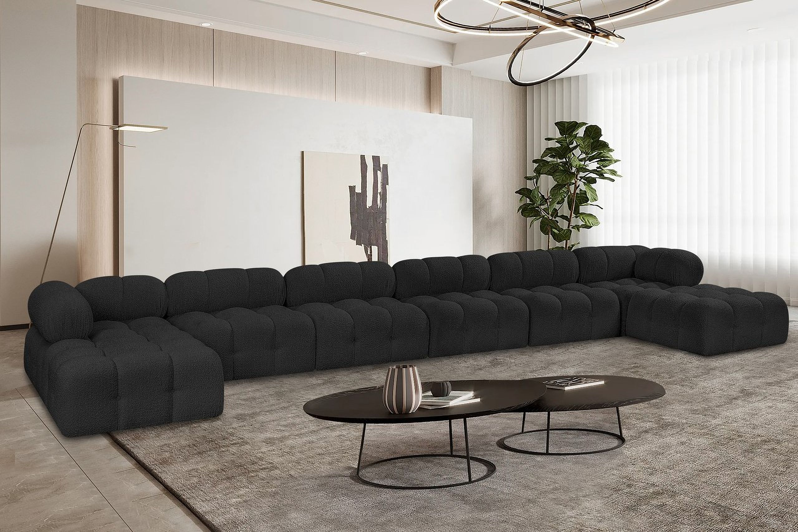 The appearance of Ames Boucle Fabric 8 Piece Modular Sectional In Black designed by Meridian in the modern / contemporary interior design. This black piece of furniture  was selected by 1StopBedrooms from Ames Collection to add a touch of cosiness and style into your home. Sku: 611Black-Armless;611Black-Armless;611Black-Armless;611Black-Armless;611Black-Corner;611Black-Corner;611Black-Ott;611Black-Ott. Layout: Modular. Material: Boucle.