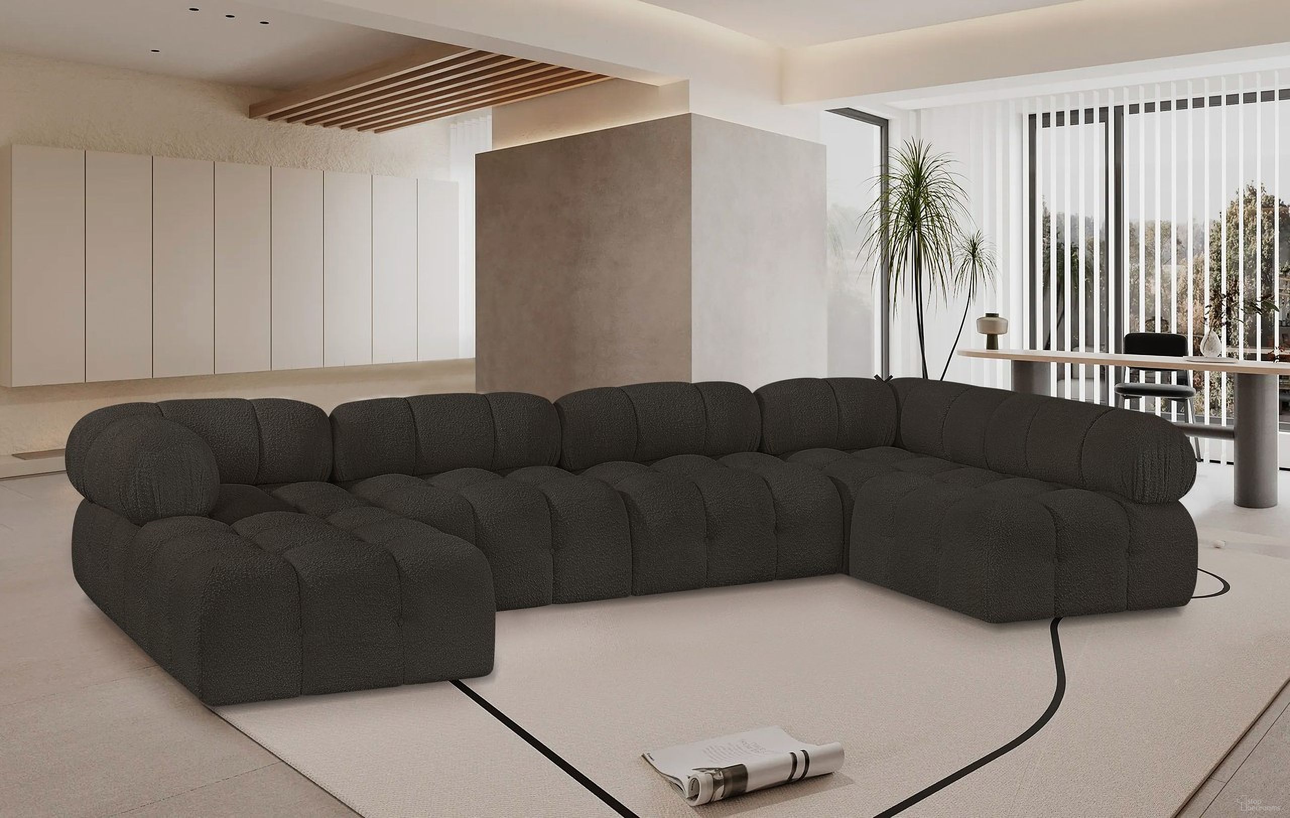 Ames Boucle Fabric 6 Piece Modular Sectional In Brown