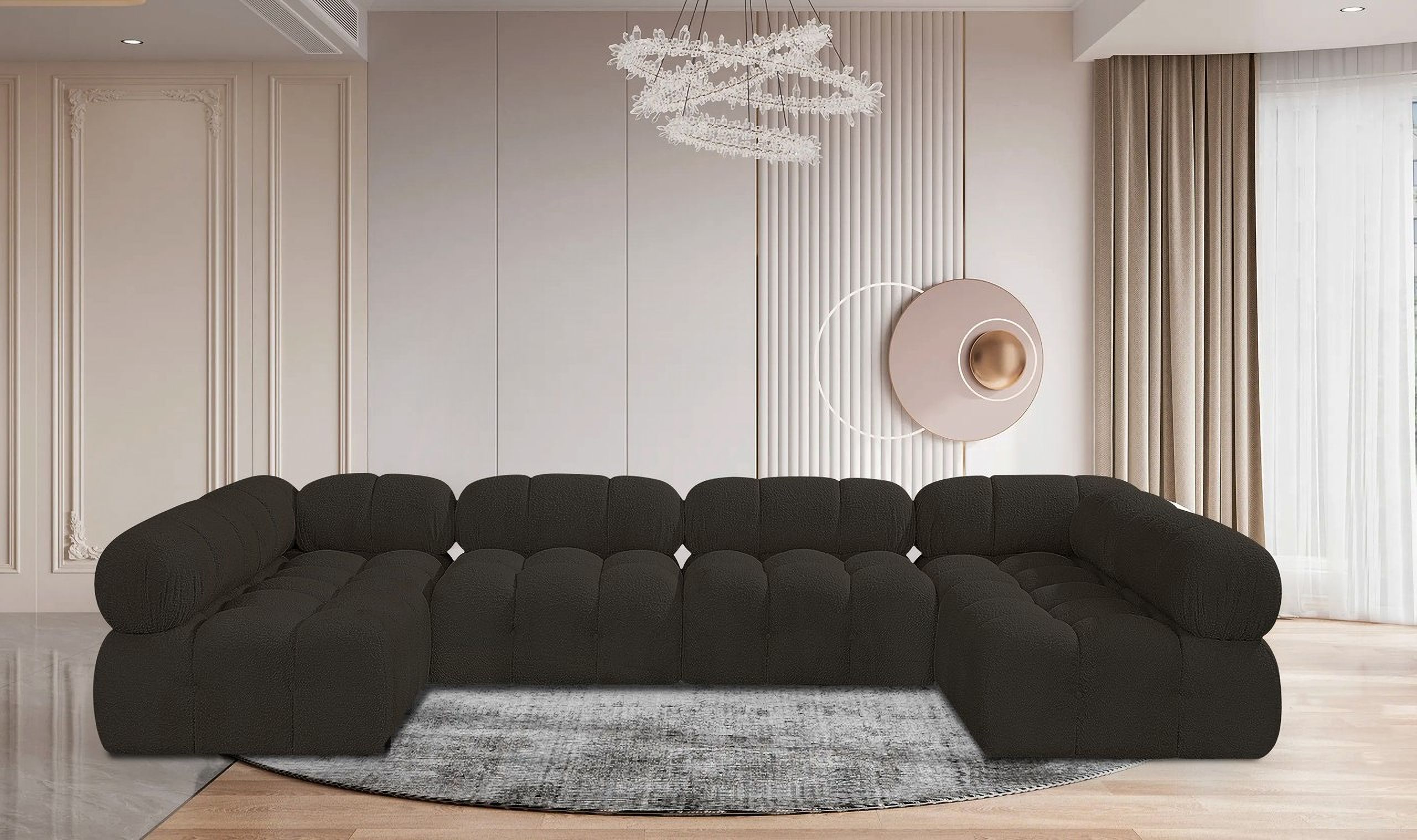 Ames Boucle Fabric 6 Piece Modular Sectional In Brown