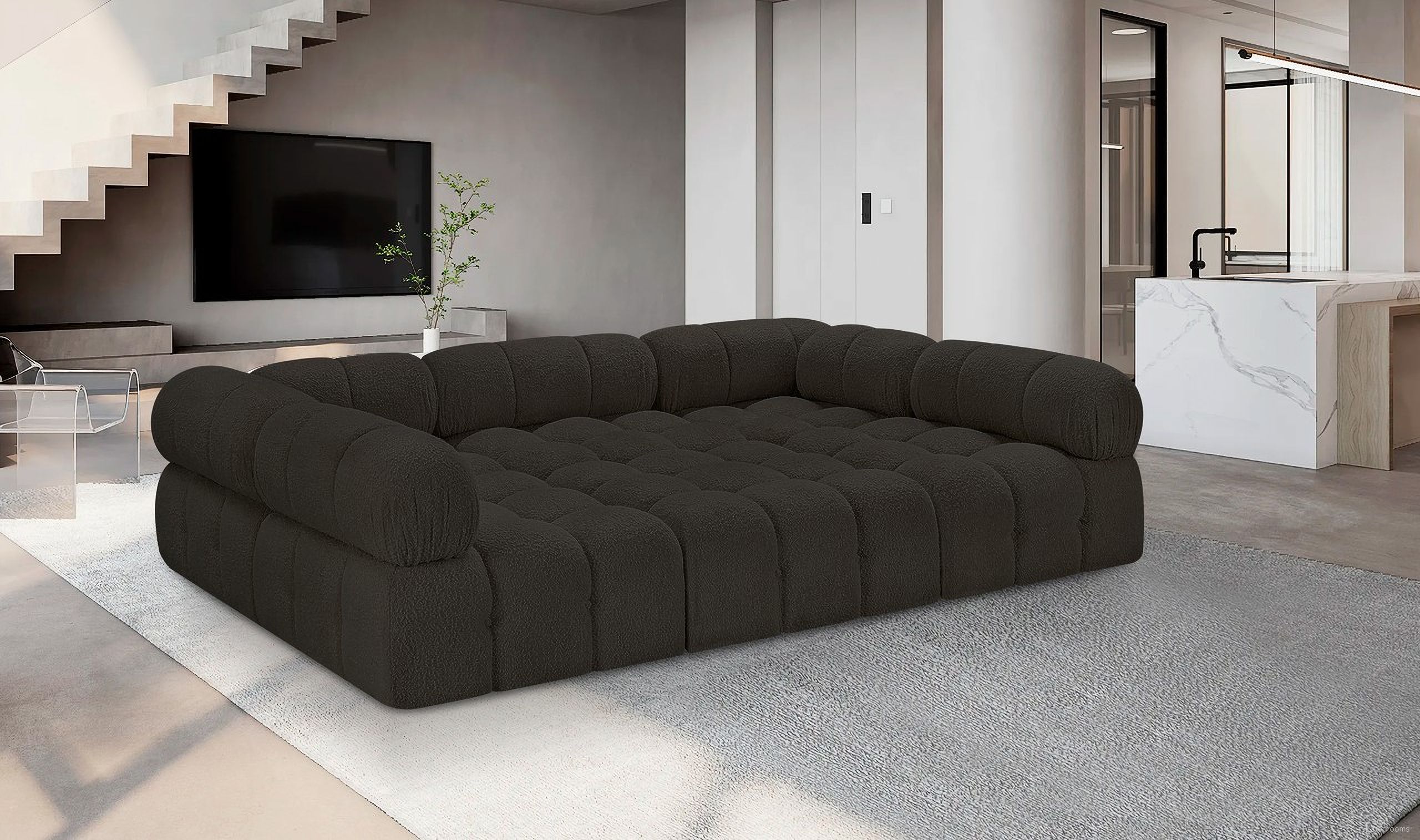 Ames Boucle Fabric 6 Piece Modular Sectional In Brown