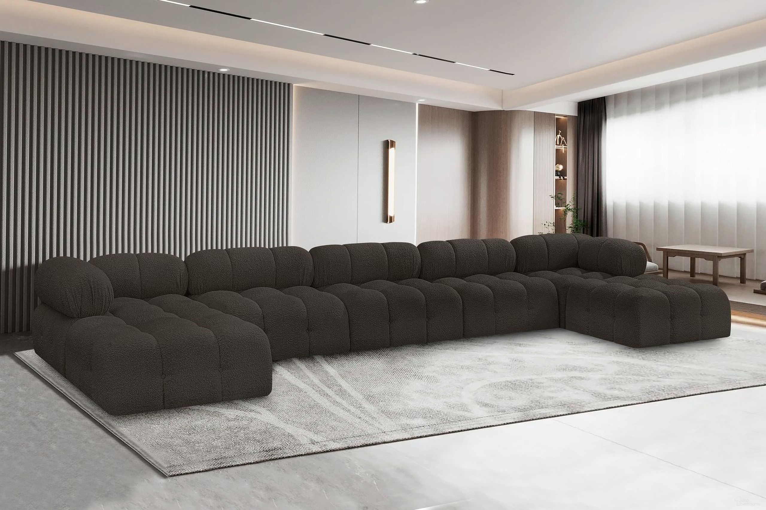 Ames Boucle Fabric 7 Piece Modular Sectional In Brown