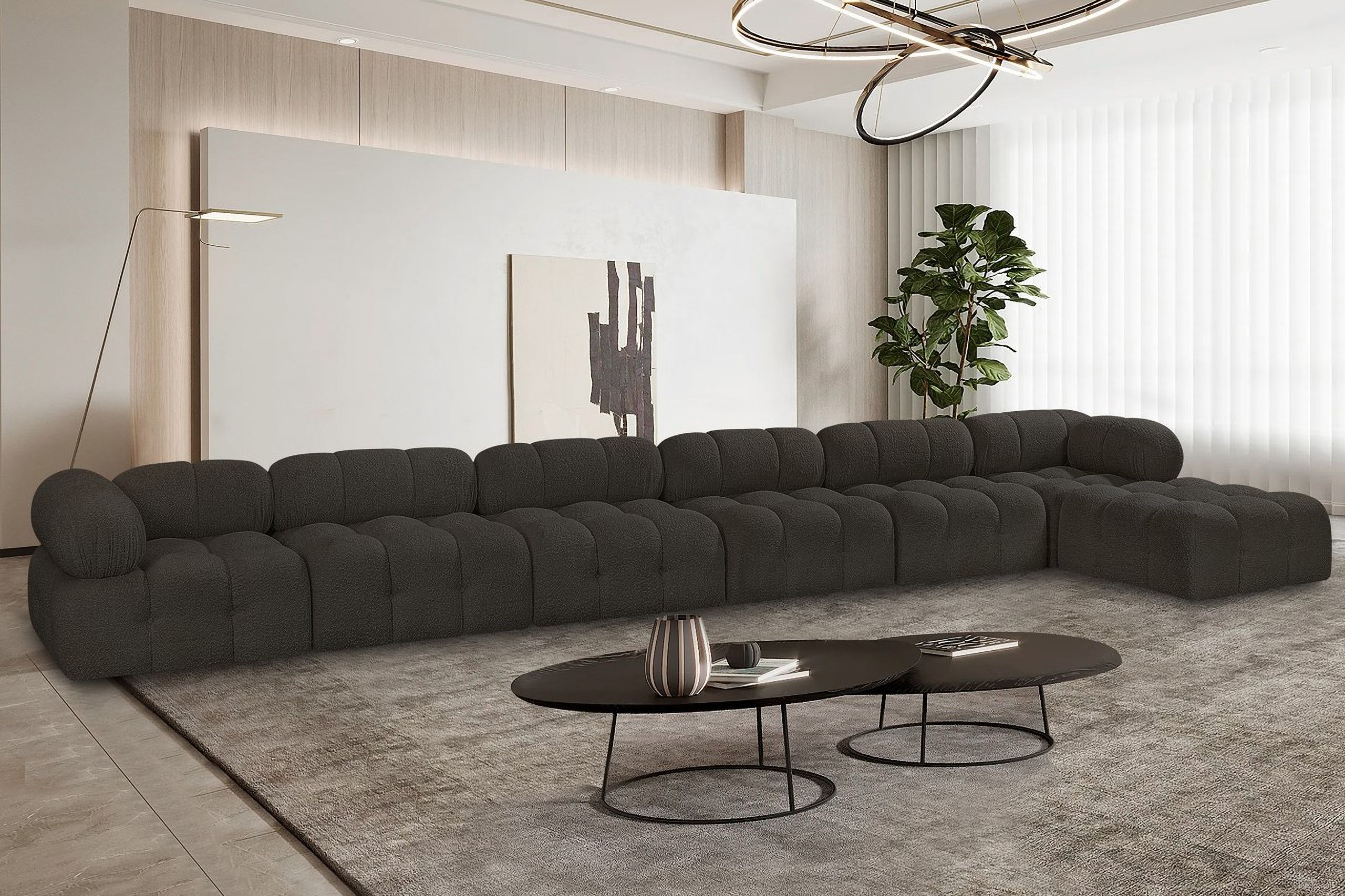Ames Boucle Fabric 7 Piece Modular Sectional In Brown